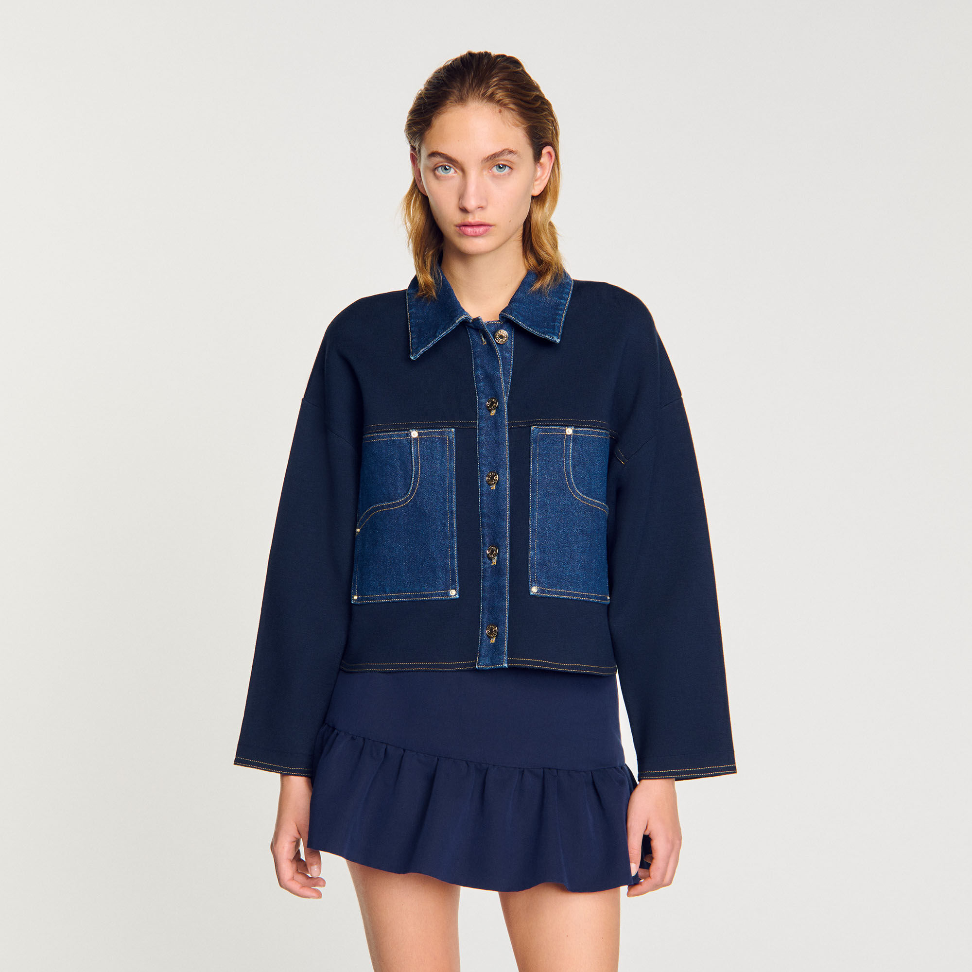 Denim detail cardigan