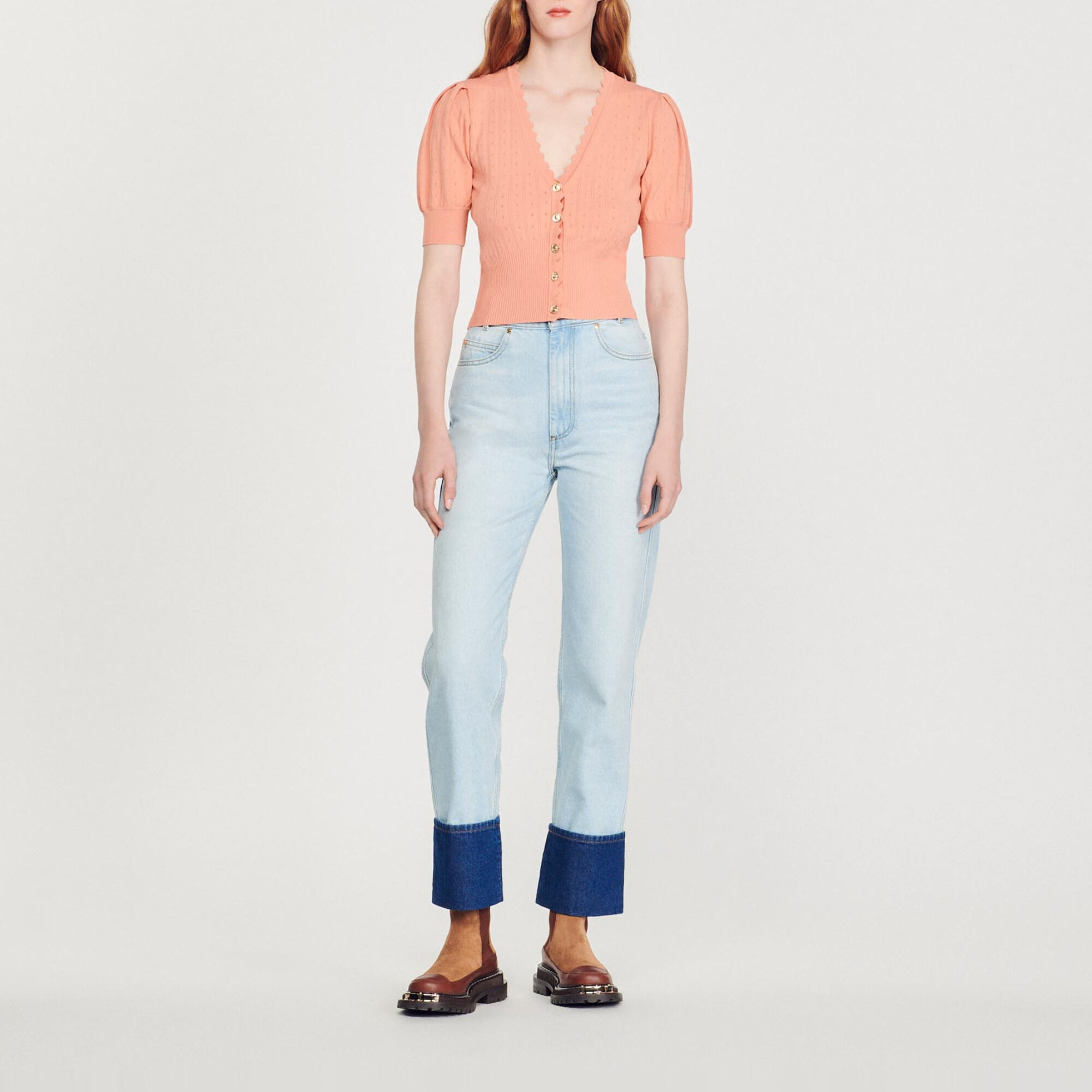 Cropped cardigan with balloon sleeves