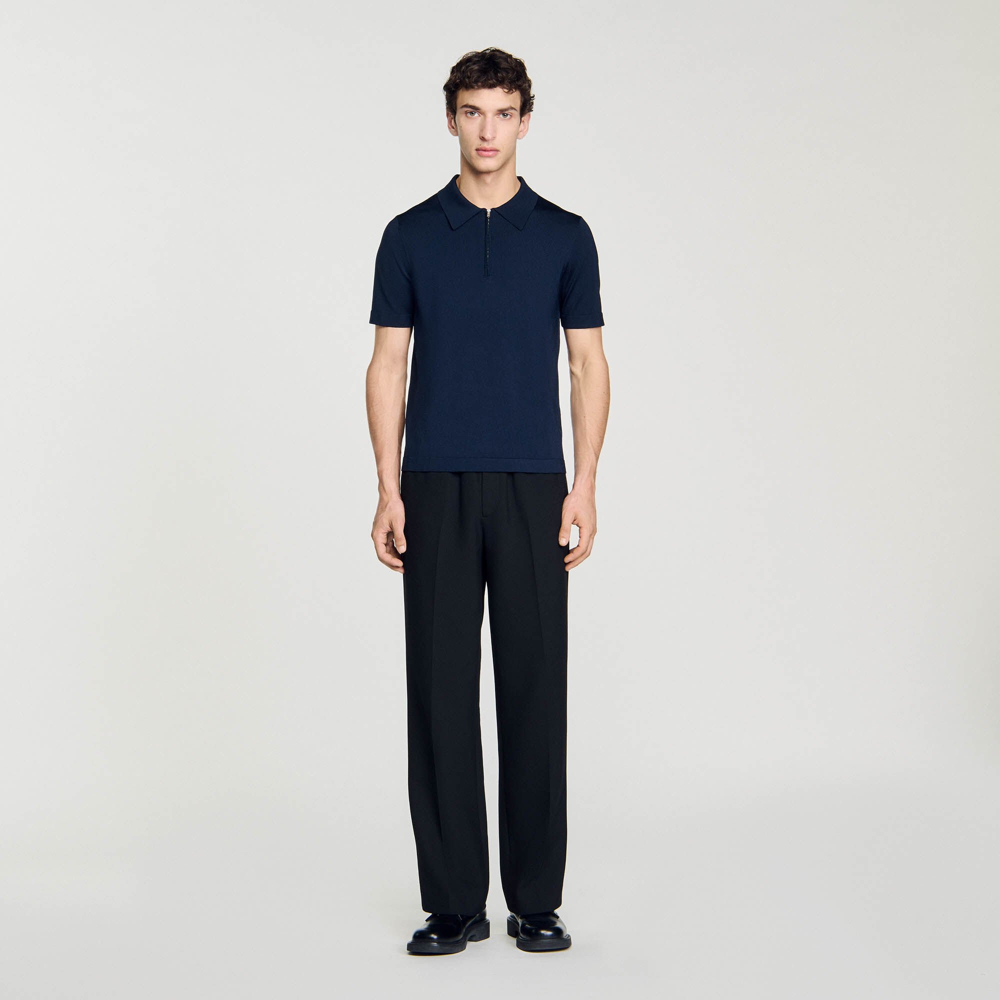 Knitted polo shirt with zip collar