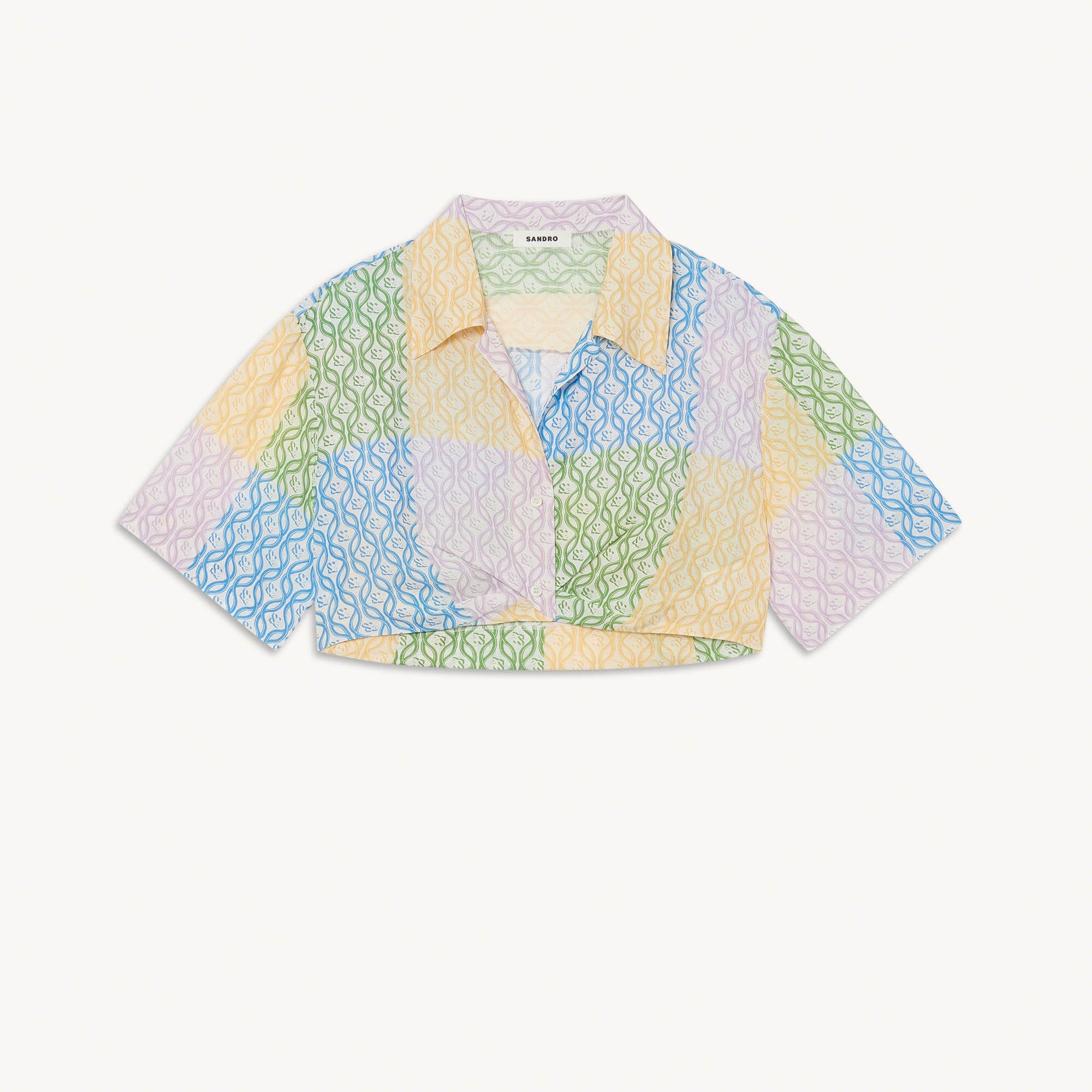 Printed patchwork cropped shirt