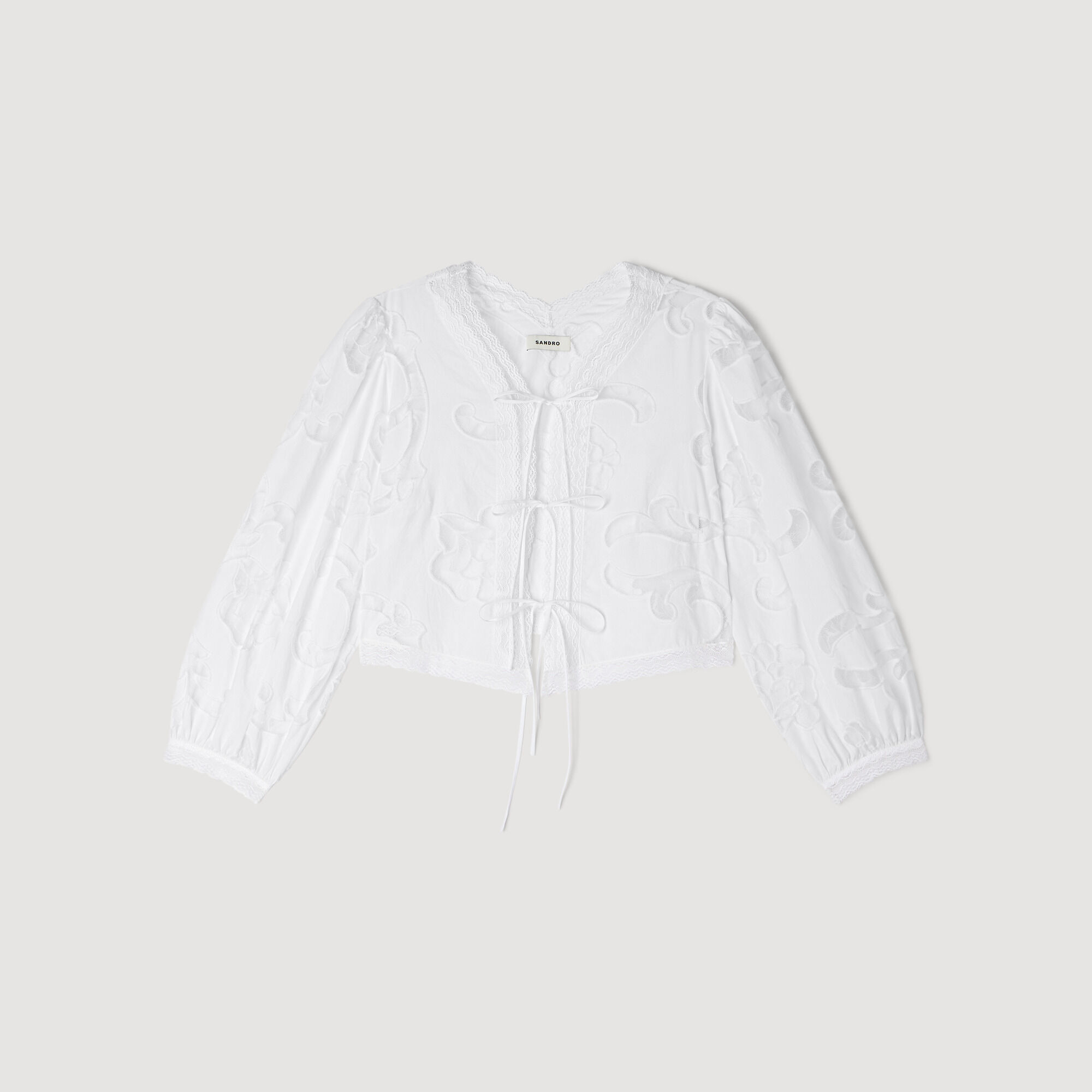 Floral openwork crop top white / beige For Women | Sandro Paris