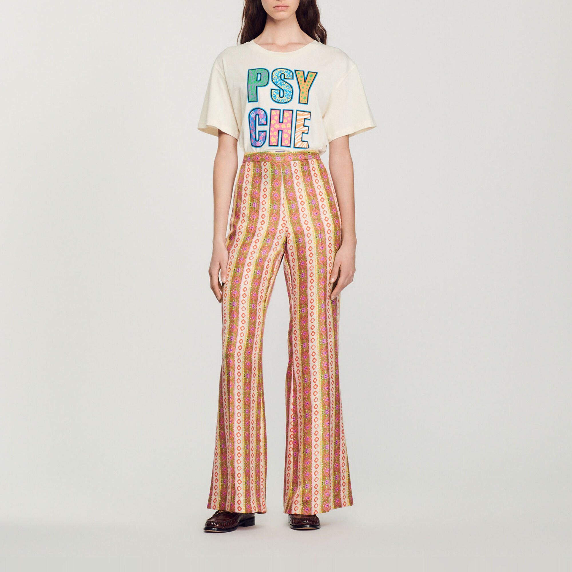 Wide-leg loose-fitting printed trousers