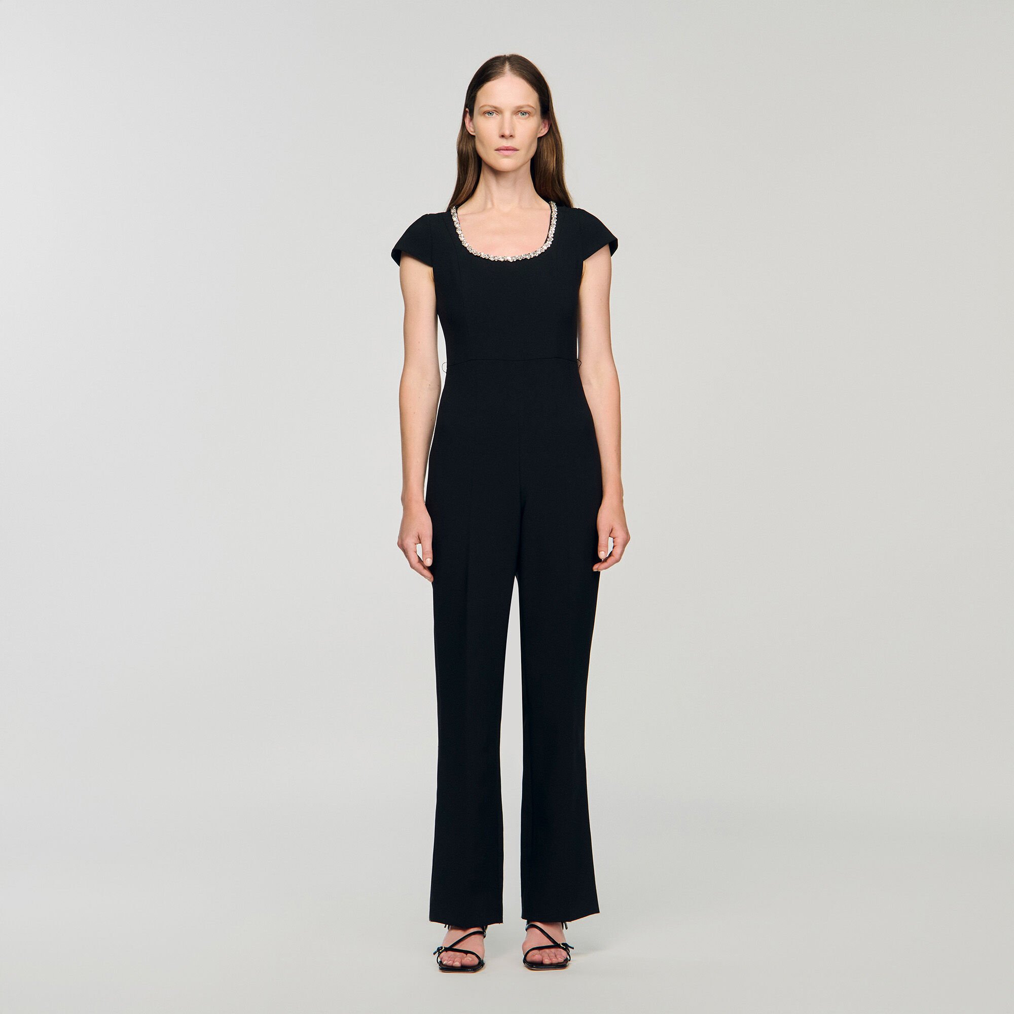 Jumpsuit with rhinestone collar