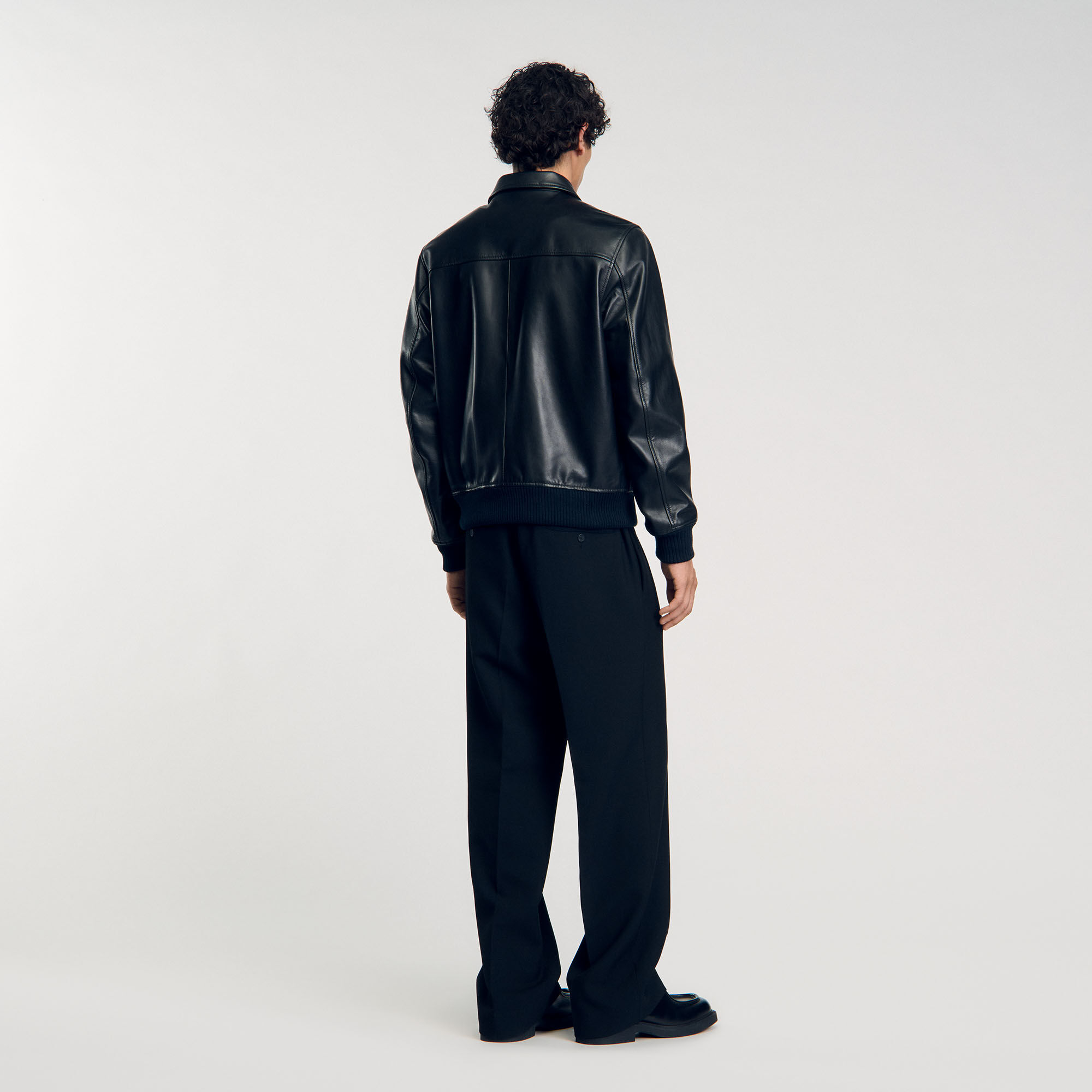 Plain leather jacket black / gray for Men | Sandro Paris