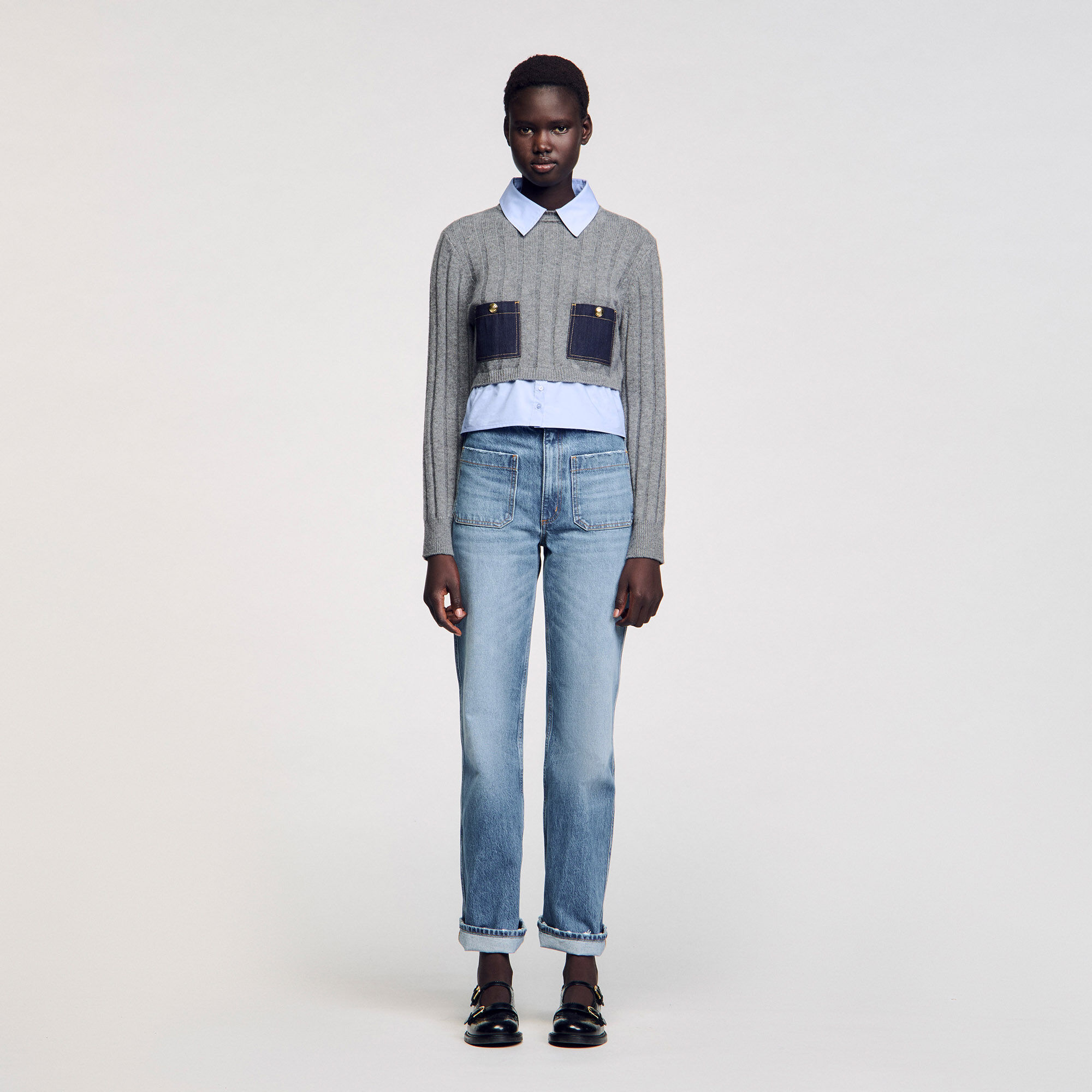 Cropped wool and cashmere jumper