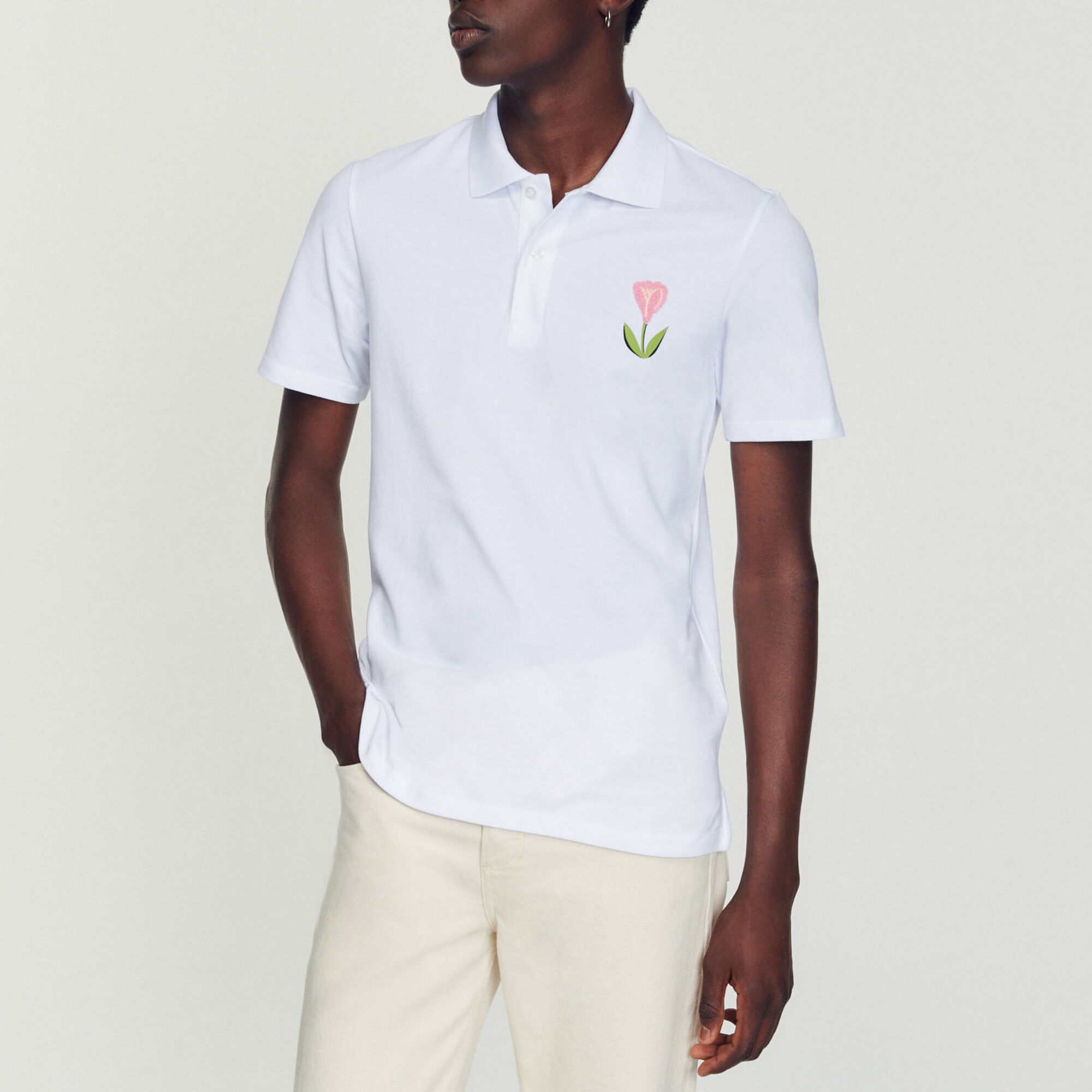 Embroidered tulip polo shirt