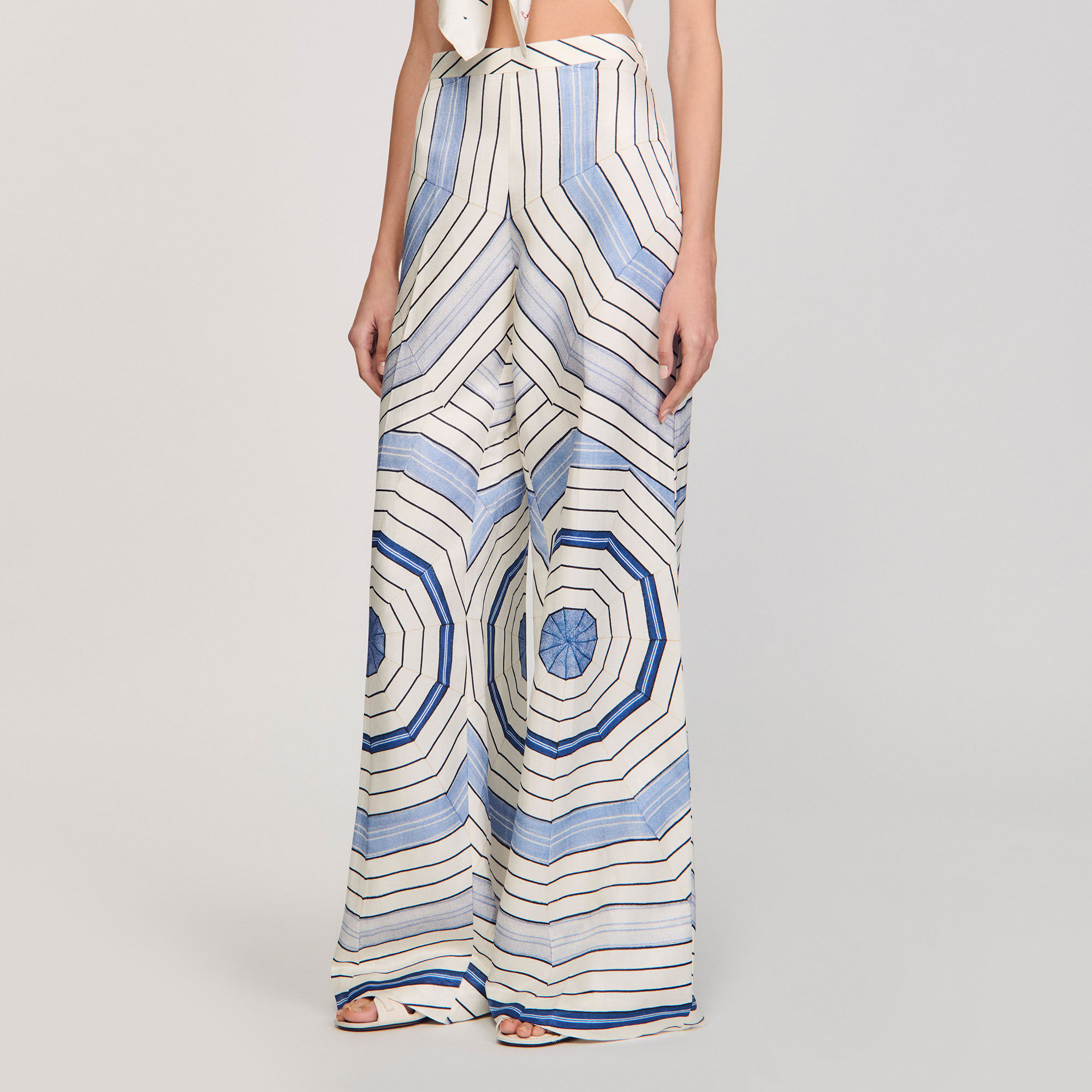 Spiral-motif wide-leg trousers