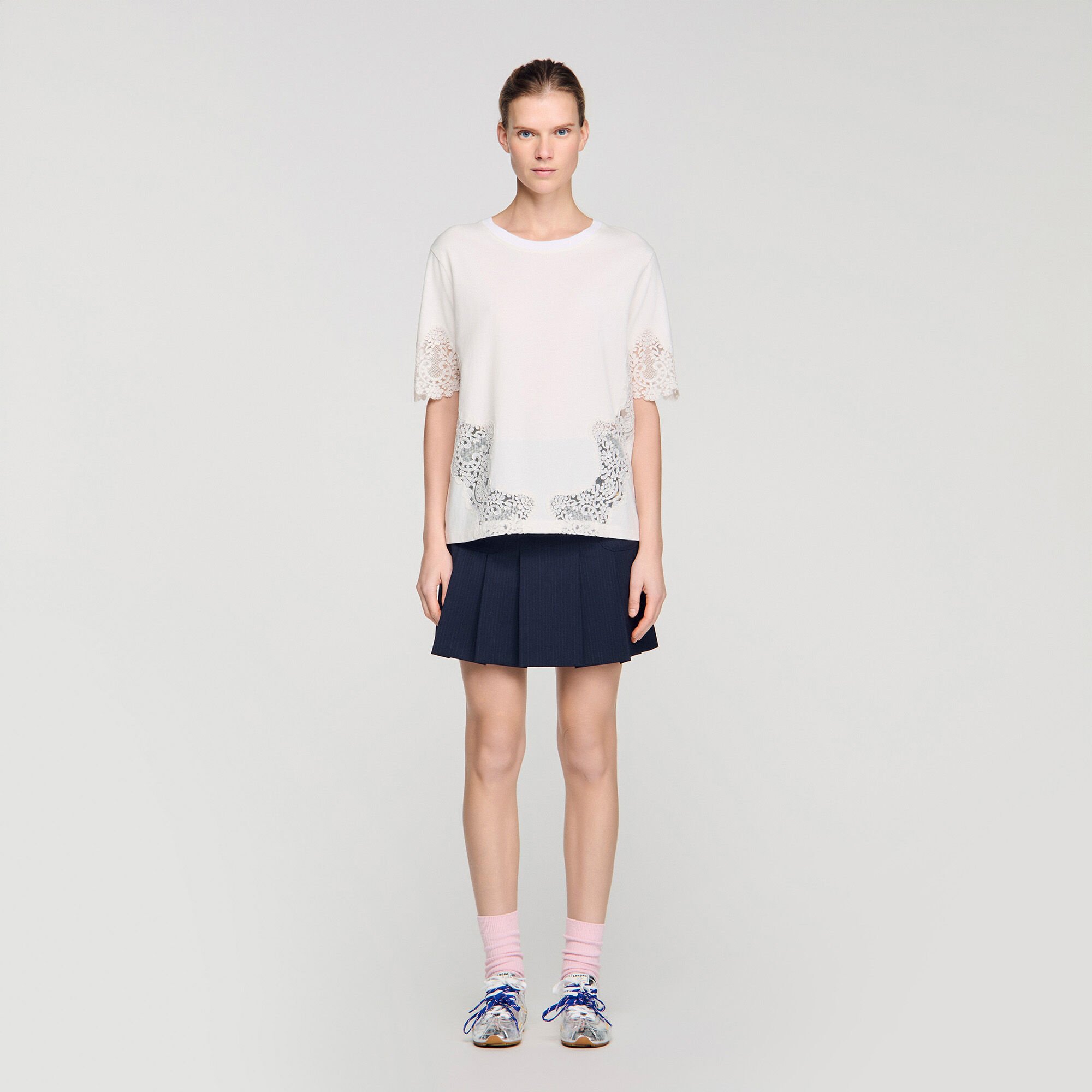 Cotton T-shirt with lace detail