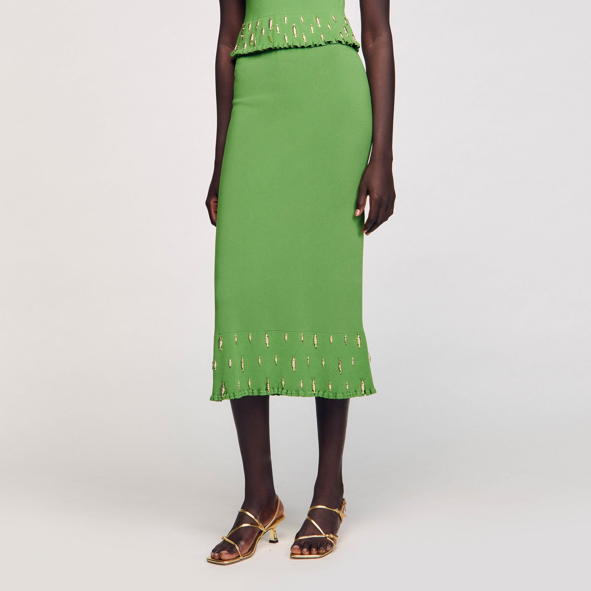 Long knit skirt with charms