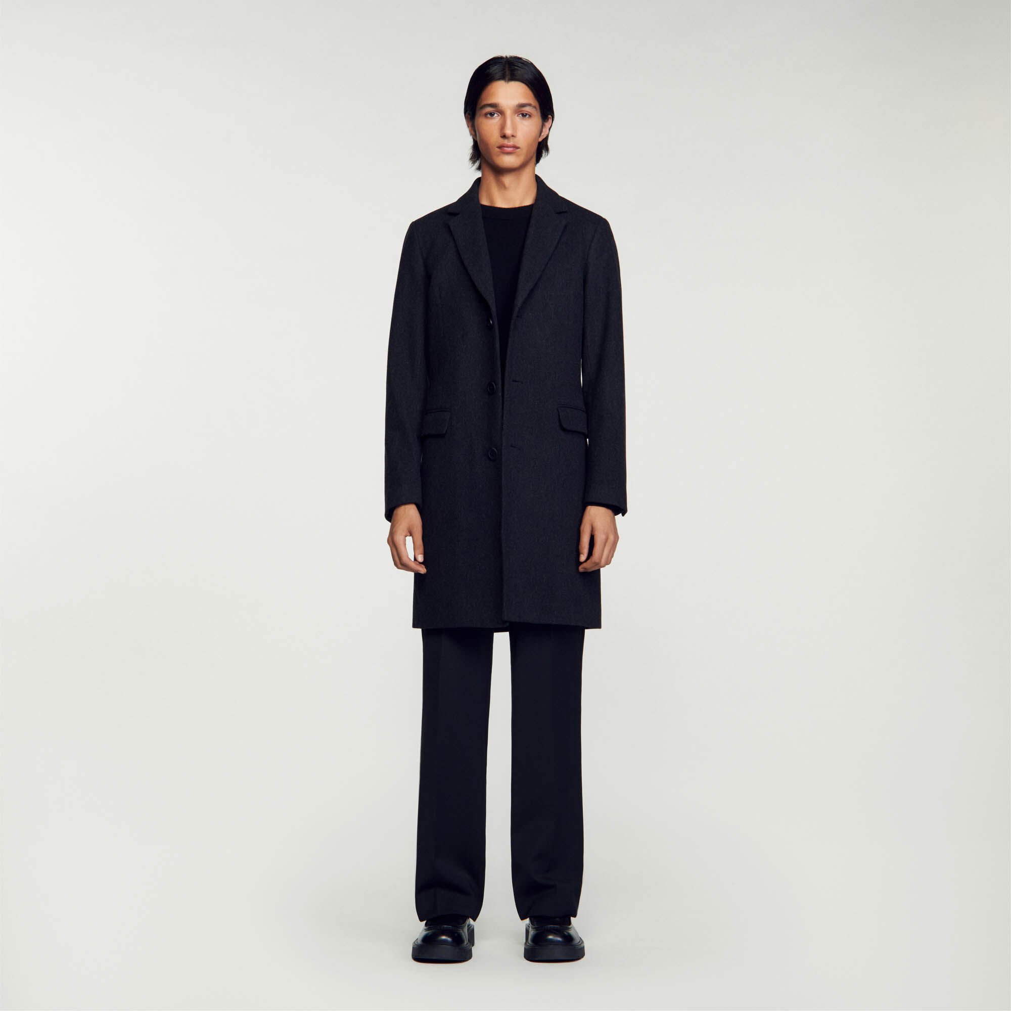 Mens wool coat standing collar sale