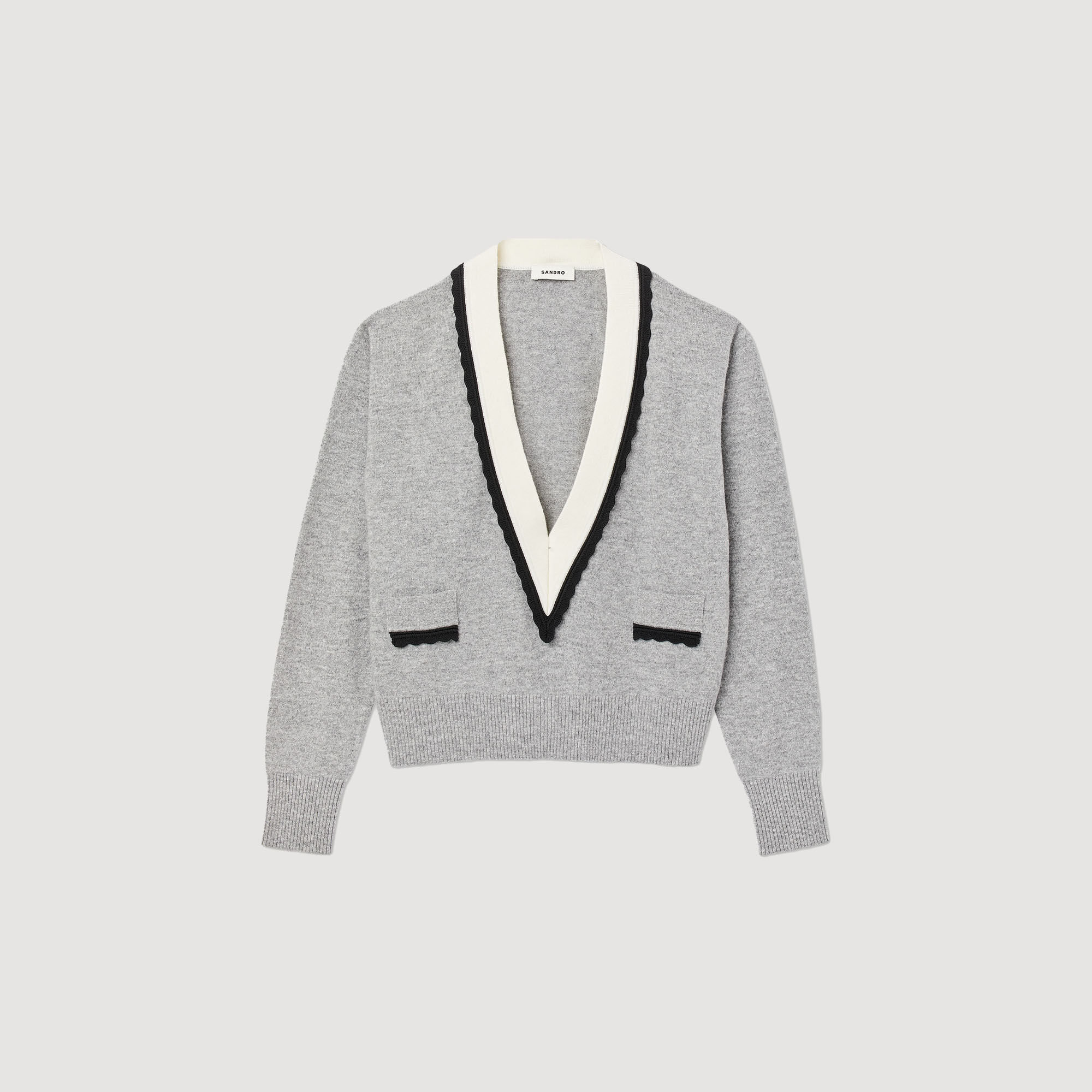 Sweater with contrasting deep V neck SFPPU01796 Sweaters