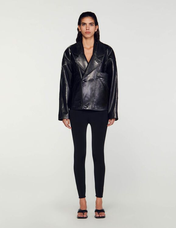 Oversized leather jacket Black Femme