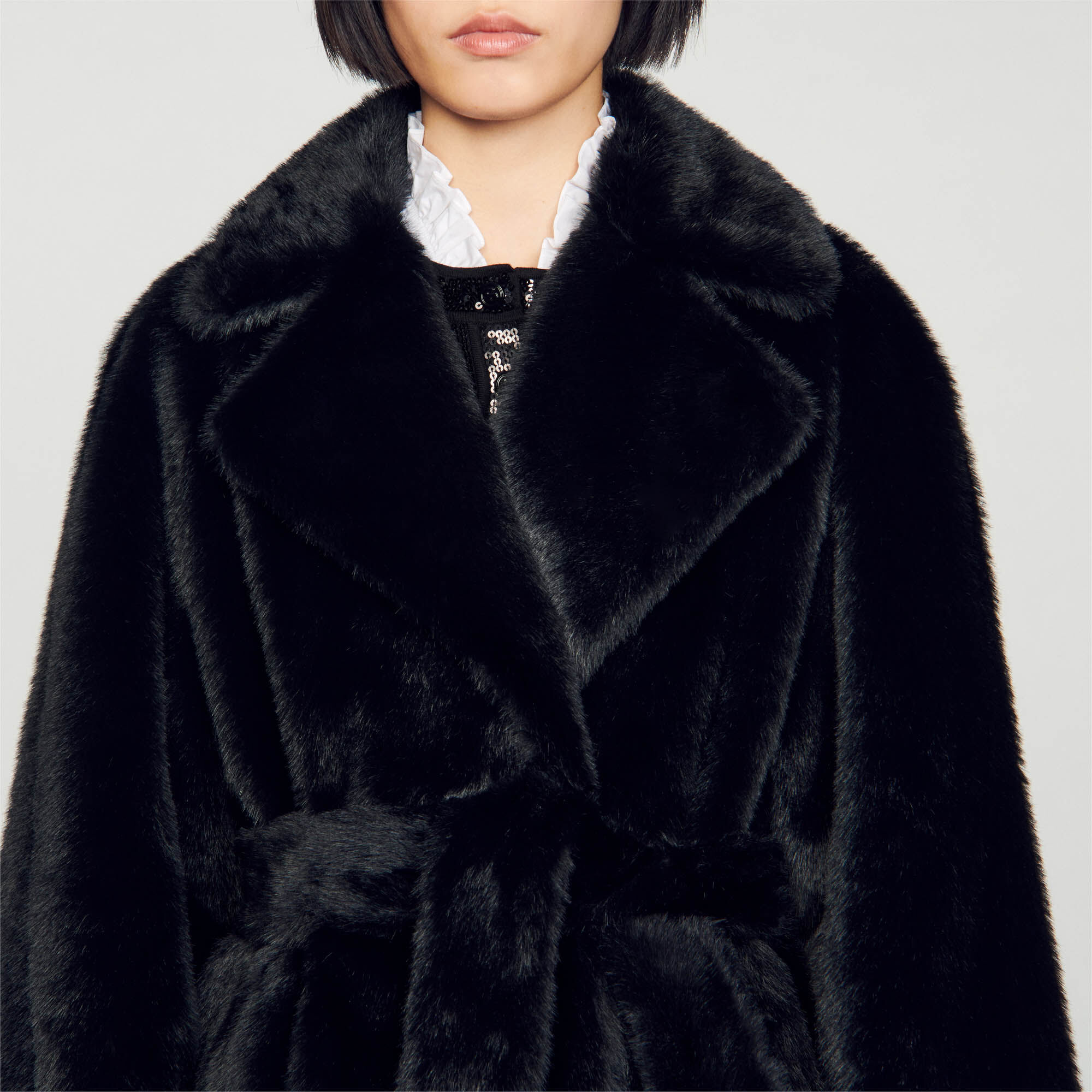 Belted velvet faux fur coat cheap