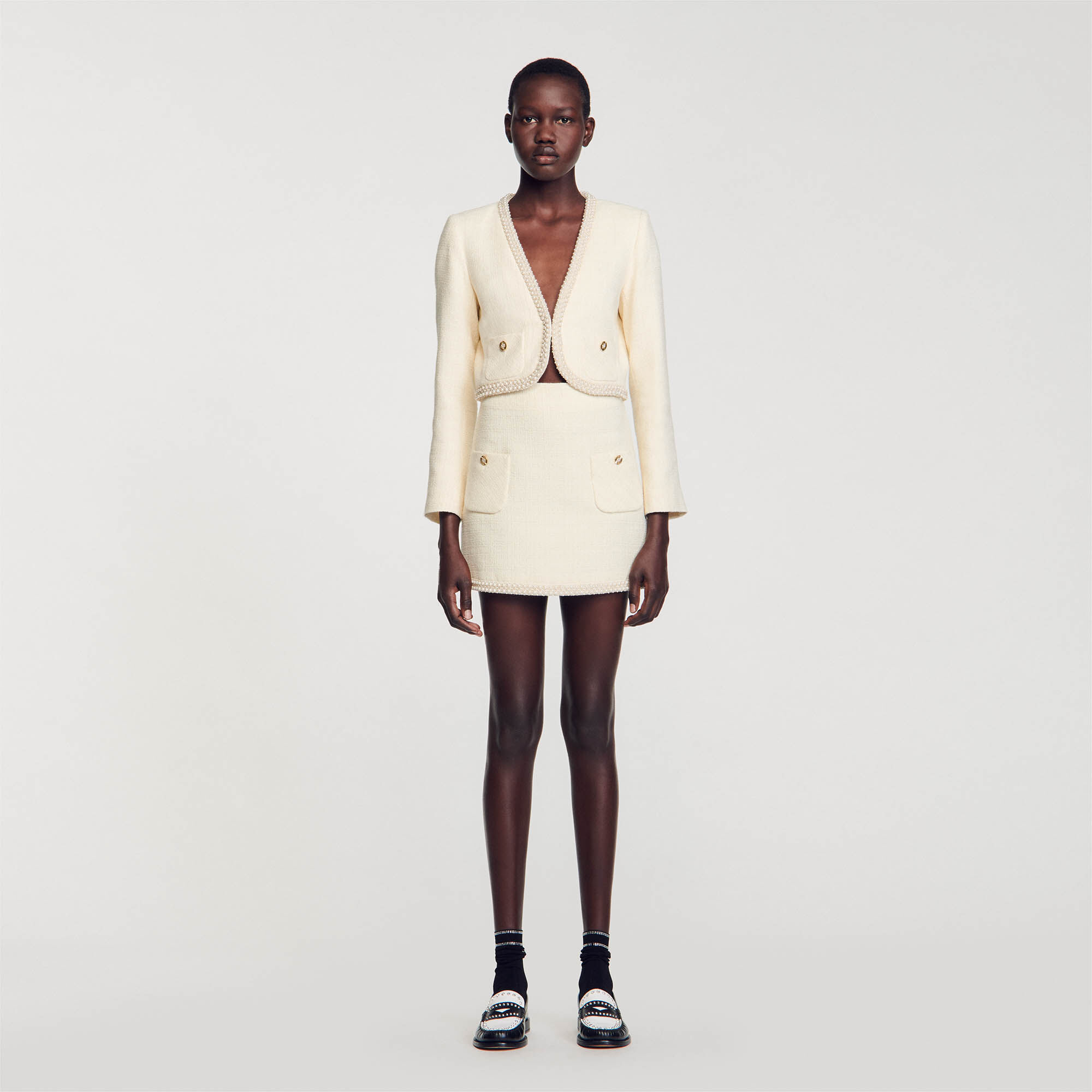 Beaded tweed skirt SFPJU01024 Skirts Shorts Sandro Paris