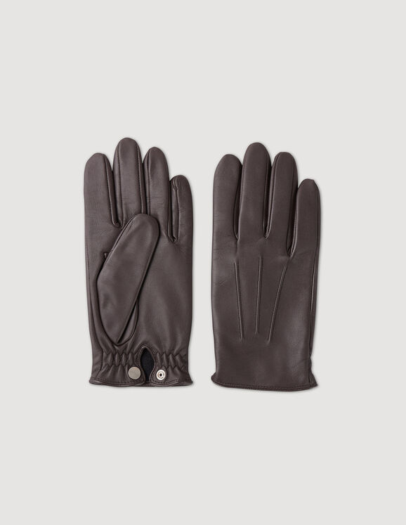 Leather gloves Black Brown Homme