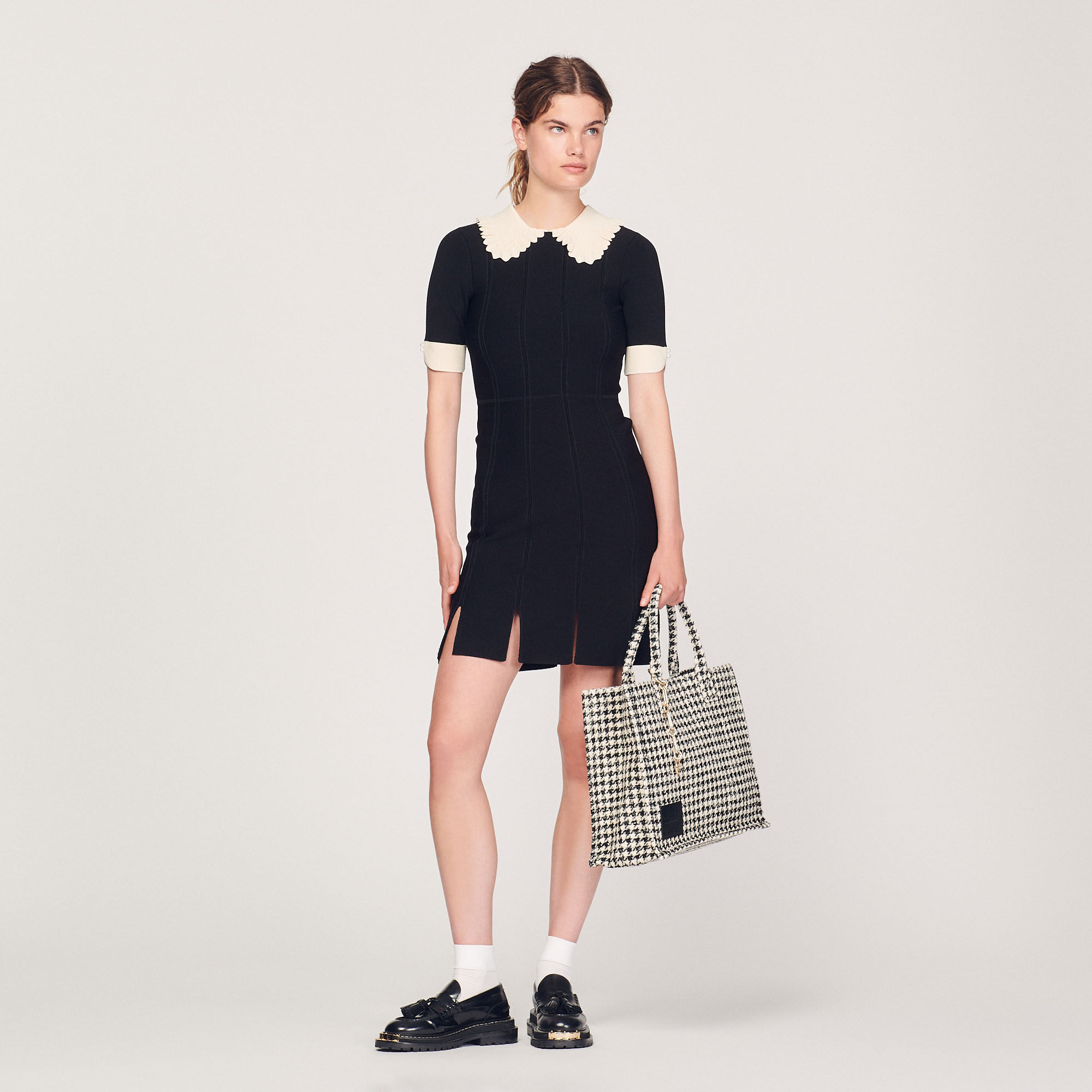 Black and white collar dress discount
