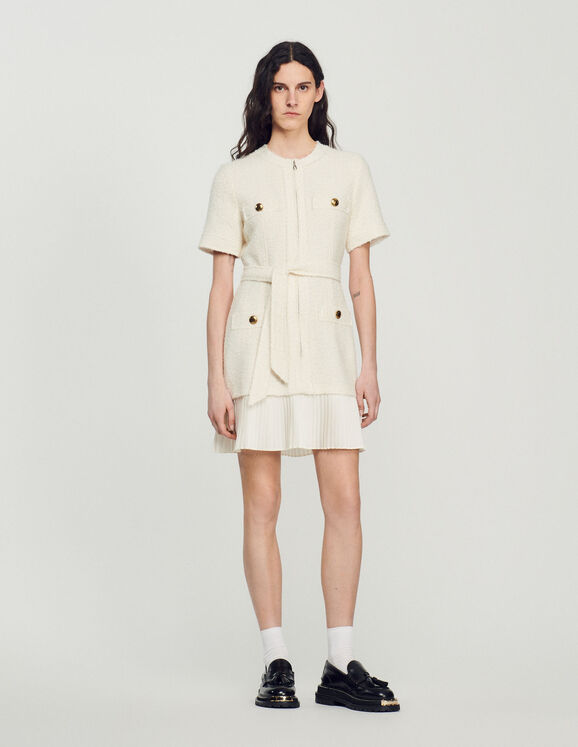 Tweed-effect woollen coat dress Ecru Femme Sandro