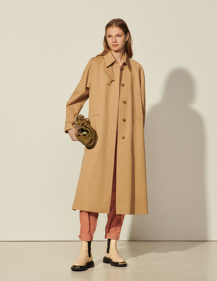 Sandro Cotton trench coat with detachable chain Select a size and. 2
