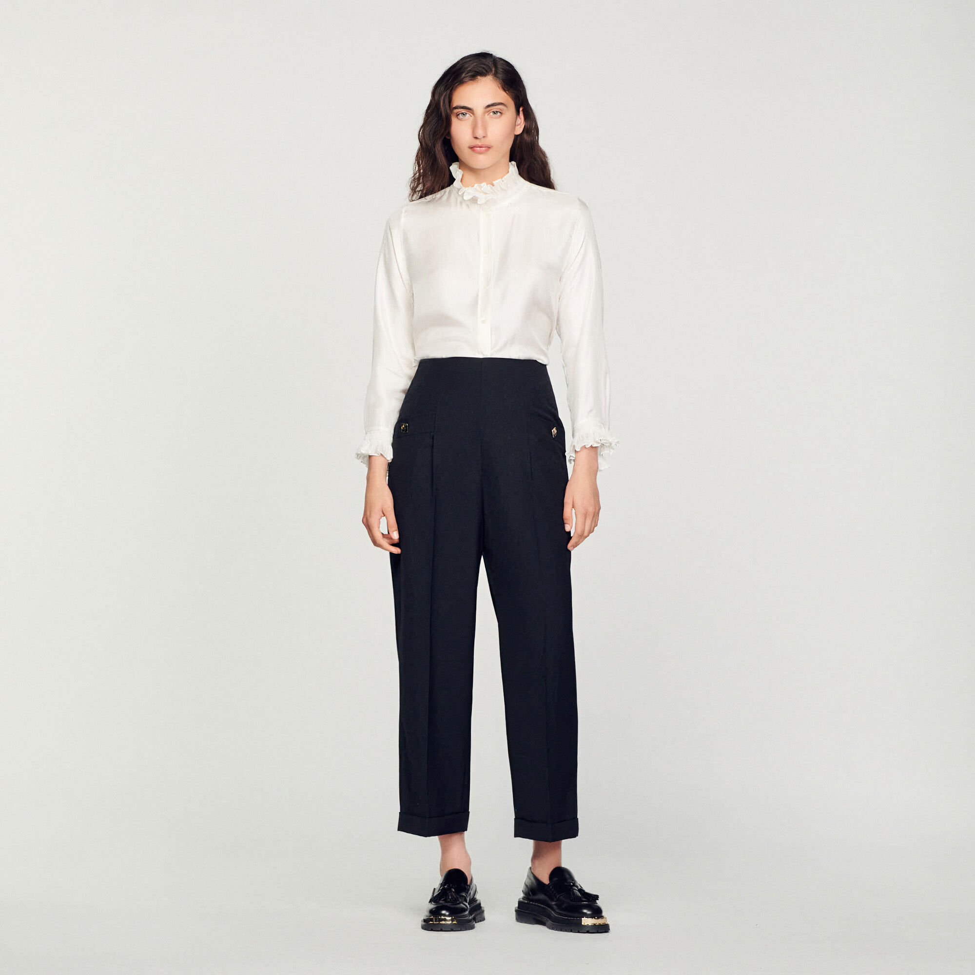 Silk shirt with gathered collar