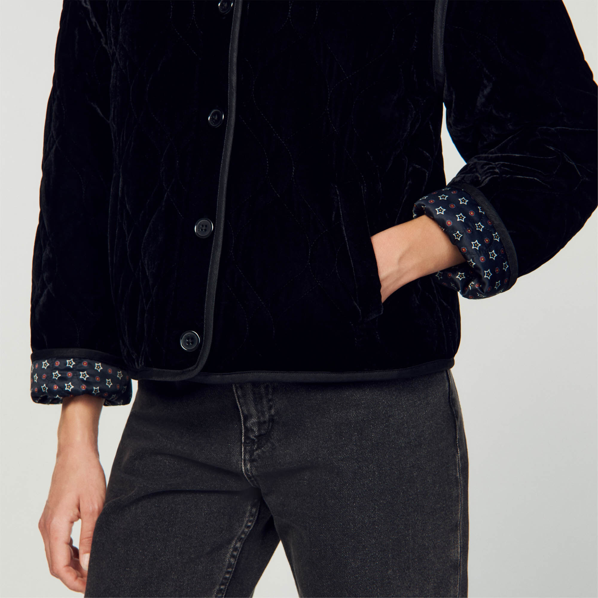 Sandro velvet padded jacket on sale