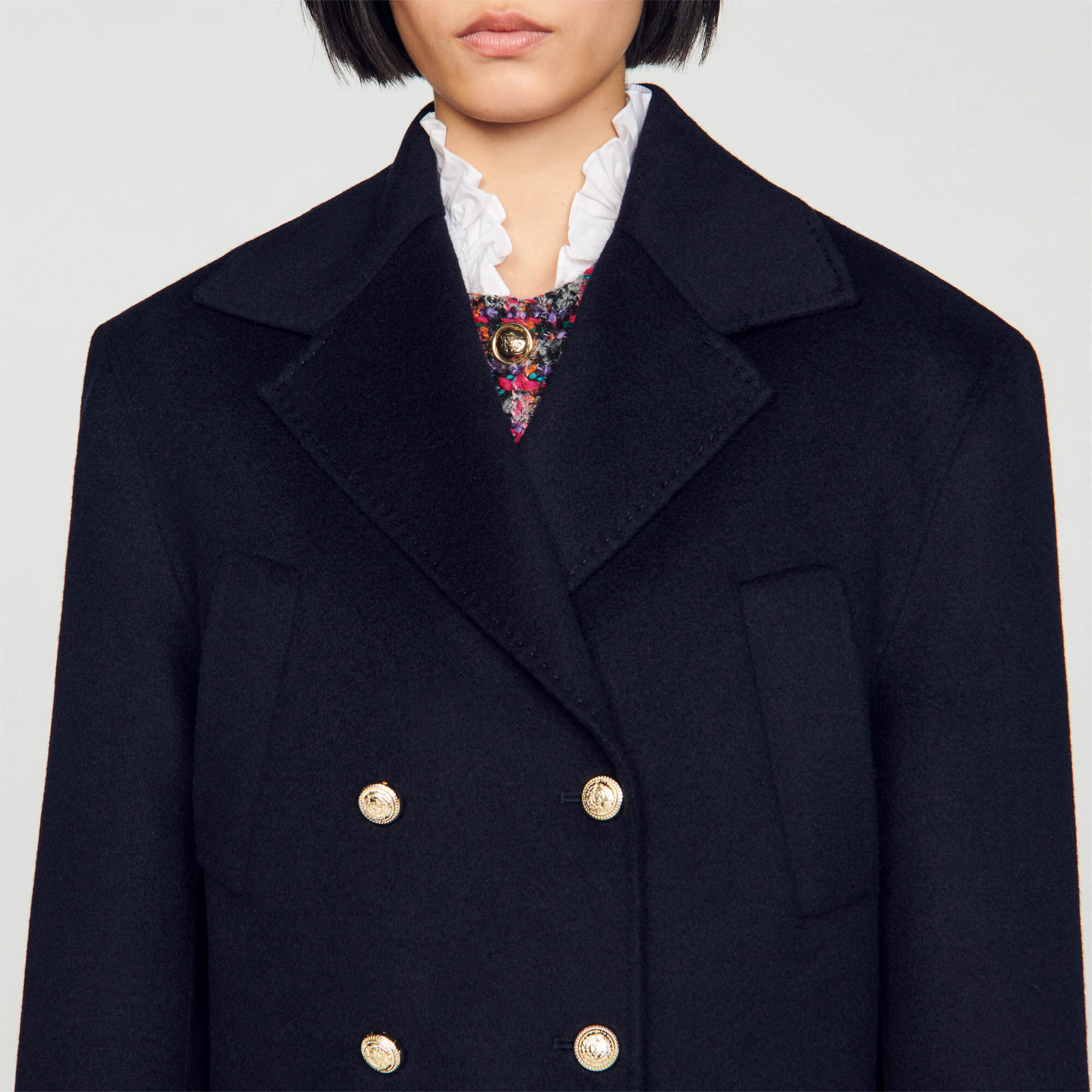 Sandro long double best sale faced wool coat