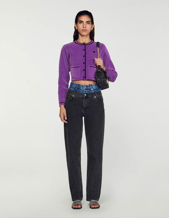 Velvet-effect cropped coatigan Purple Femme