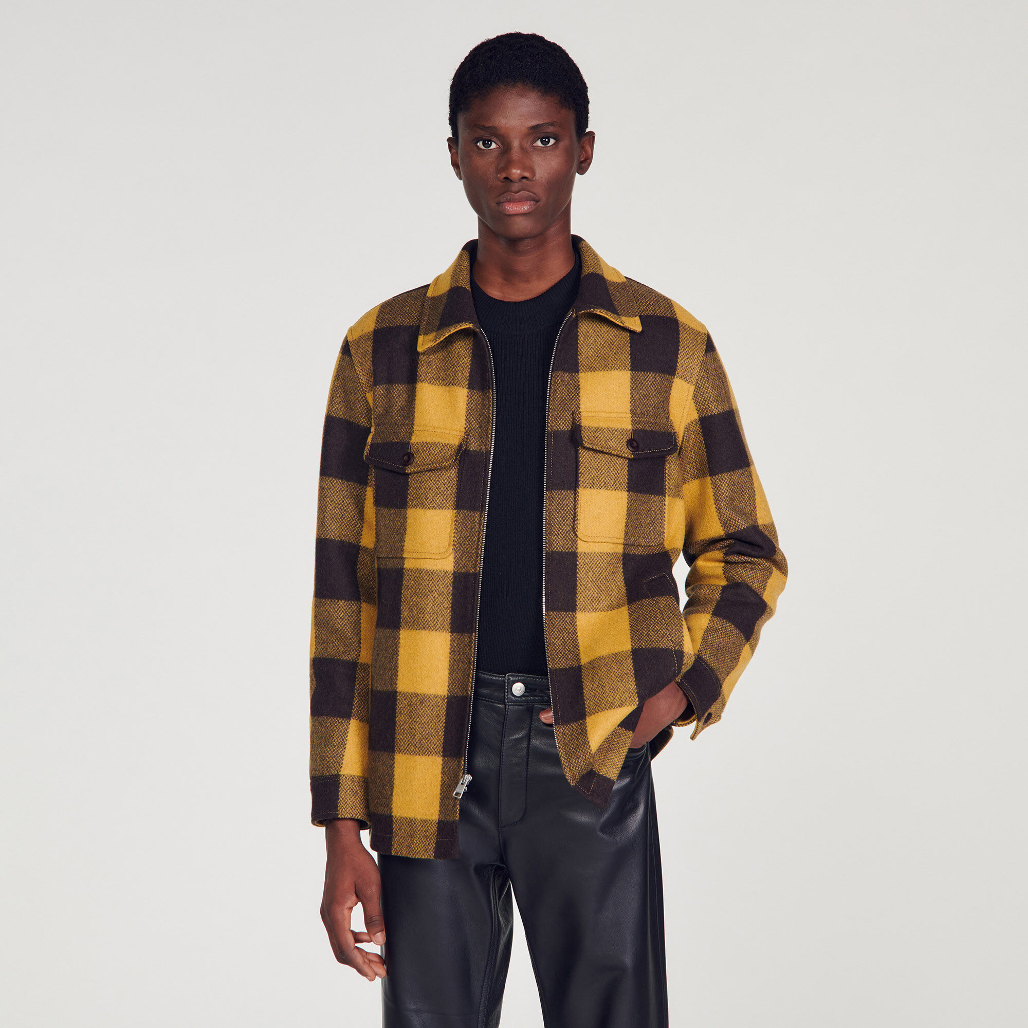 Check jacket SHPBL00874 Yellow Coats Jackets Sandro Paris