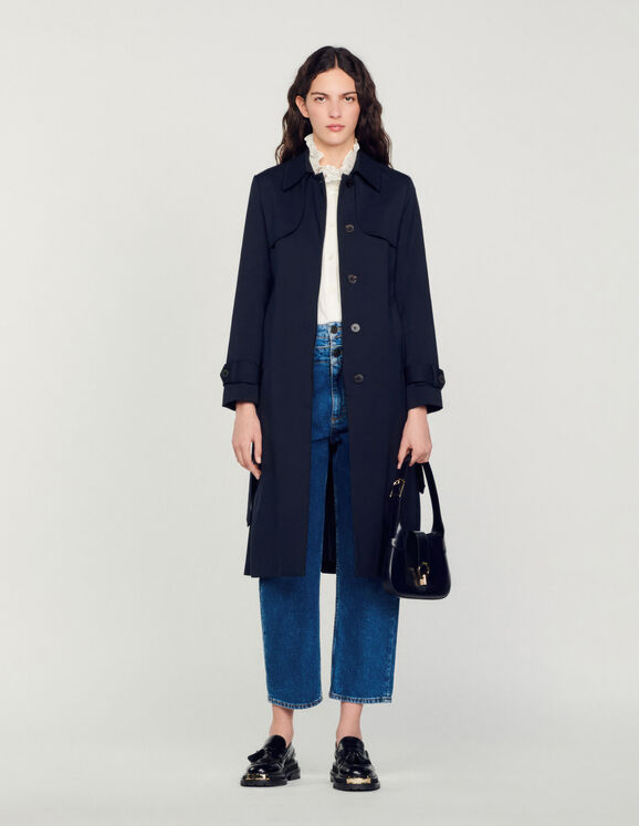Trench coat with pleated inset Navy Blue Femme