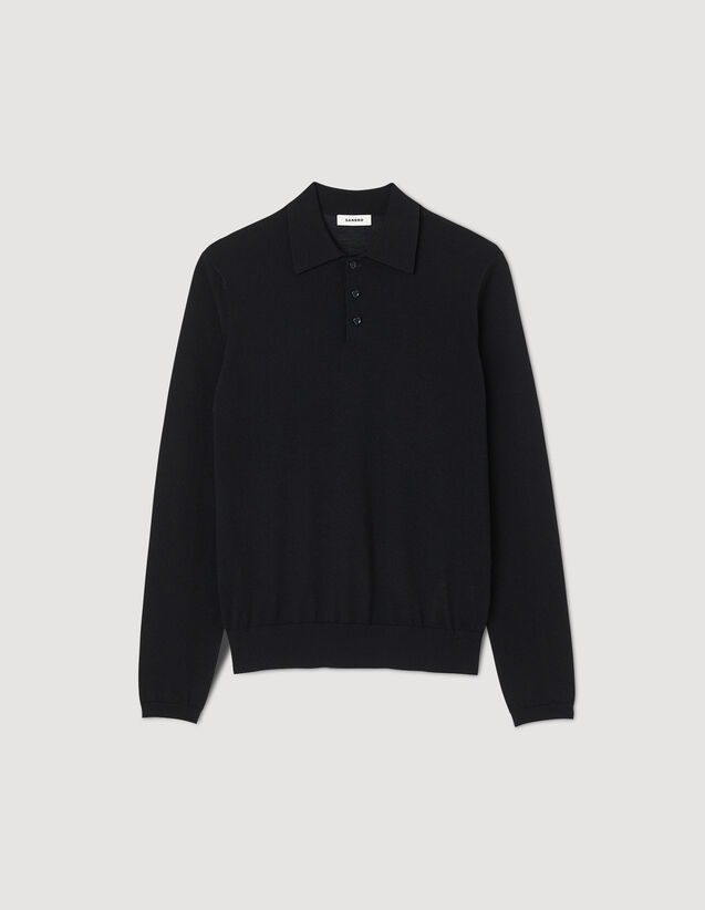Fine knit polo shirt SHPTR00486 Black - Jumpers & Cardigans | Sandro Paris