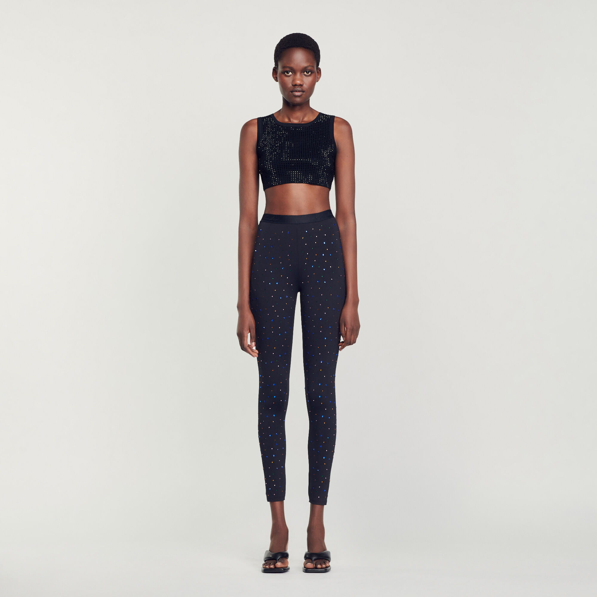 Leggings embellished with rhinestones