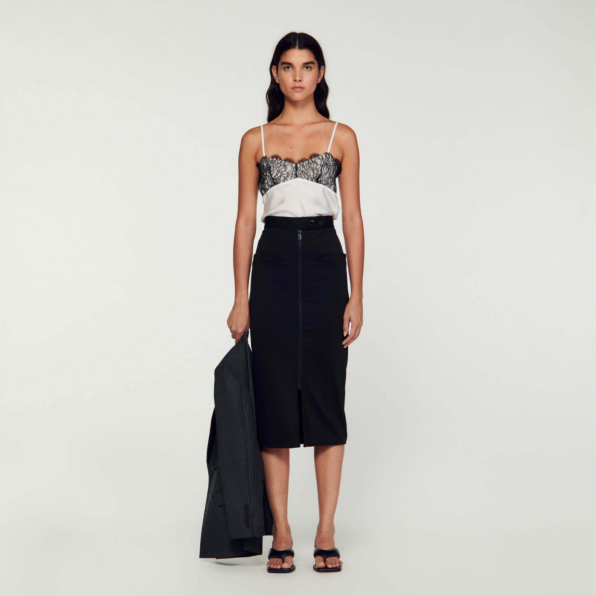 Black midi skirt online zip