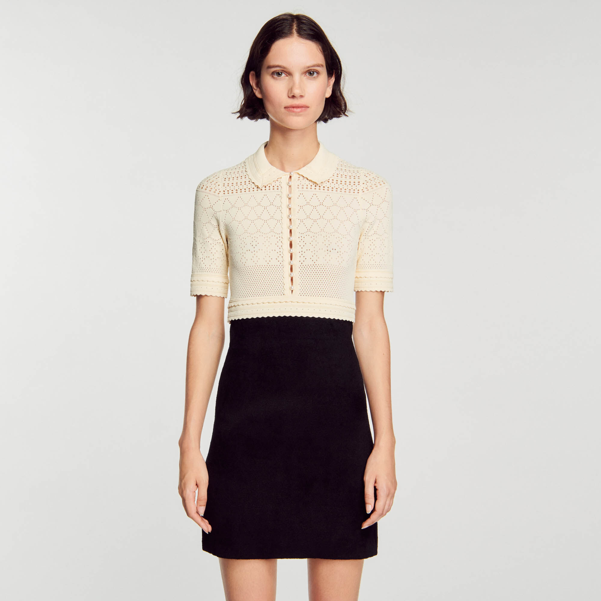 Short two tone knit dress SFPRO03191 Dresses Sandro Paris