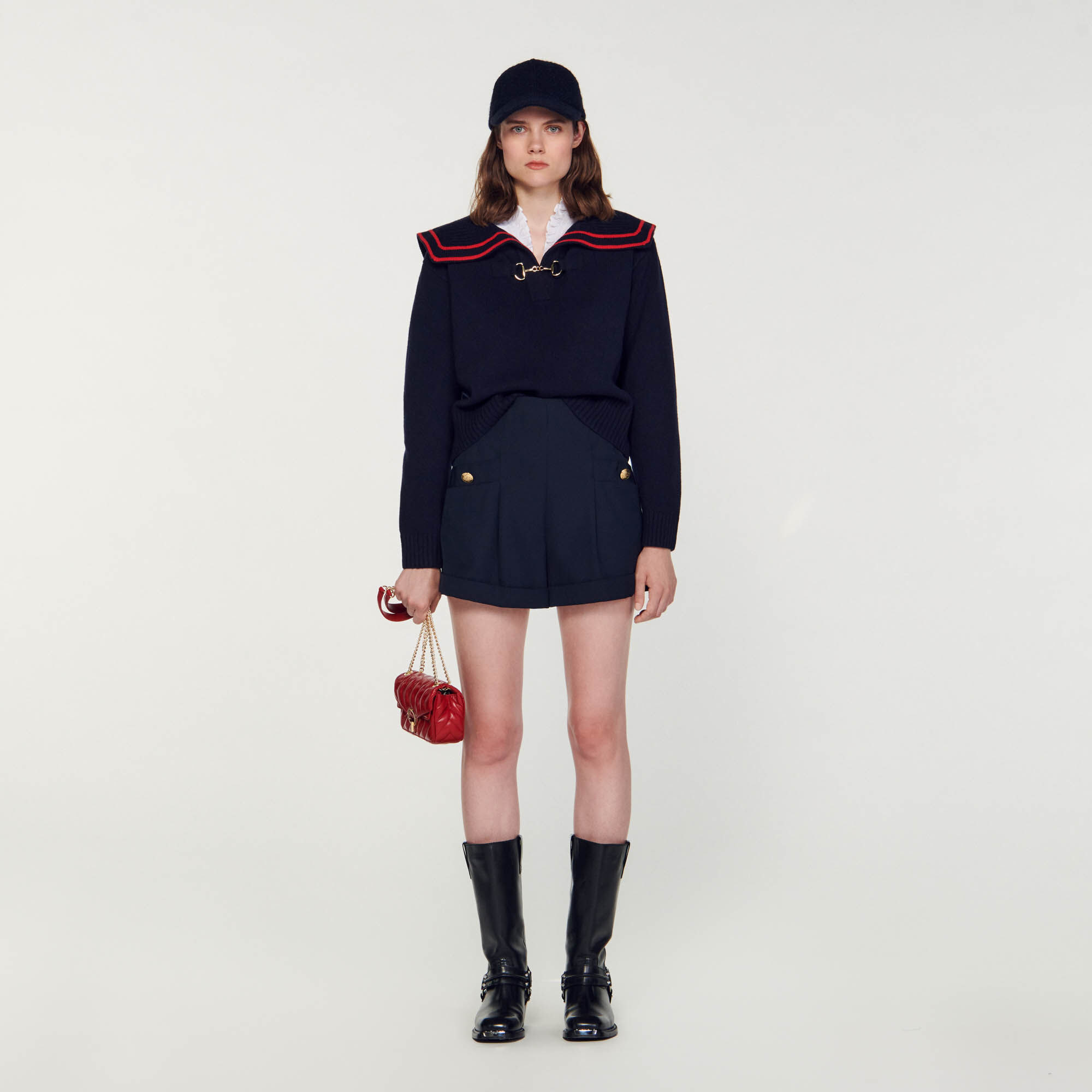 Five buckle high collar pullover discount solid color women's sweater