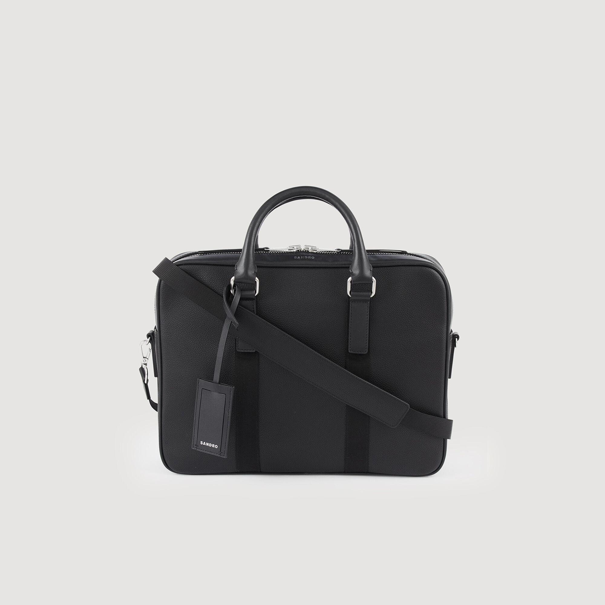 Black leather briefcase shoulder strap sales
