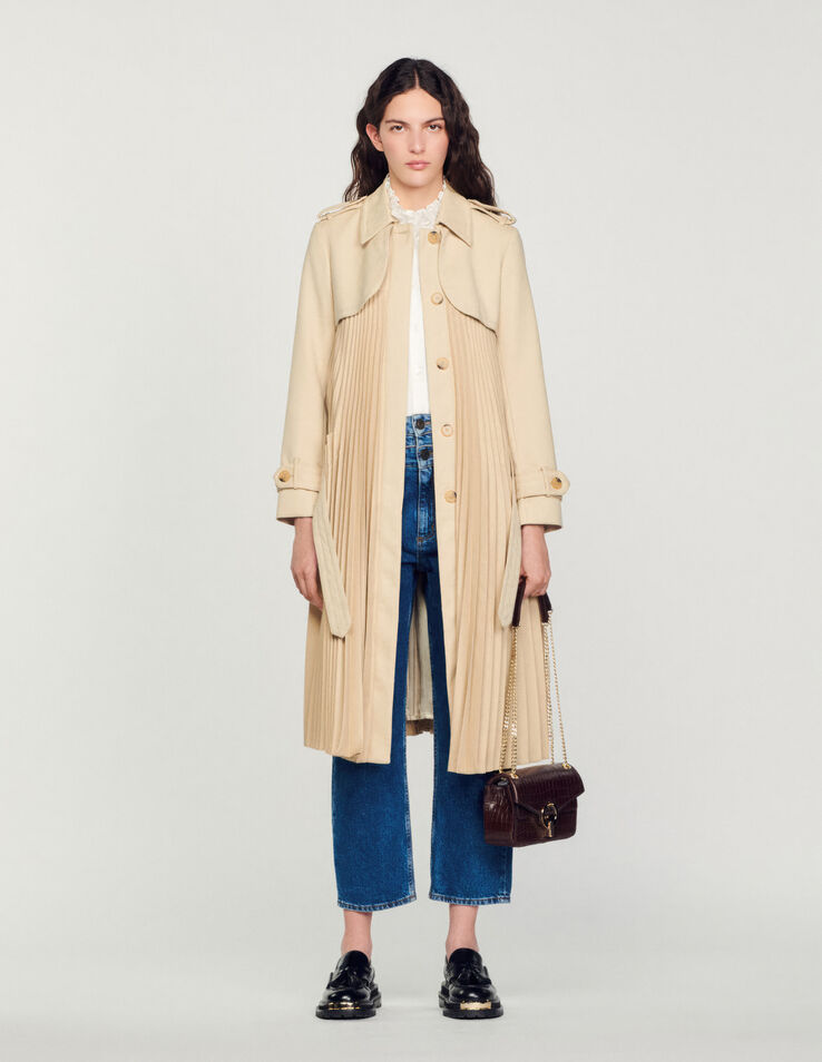 Sandro Pleated trench coat with belt Select a size and. 2