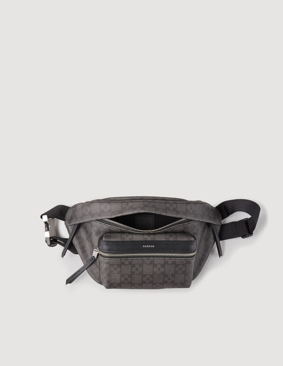 Sandro Mens Noir / Gris Log-print Coated-Canvas Belt Bag 1 Size