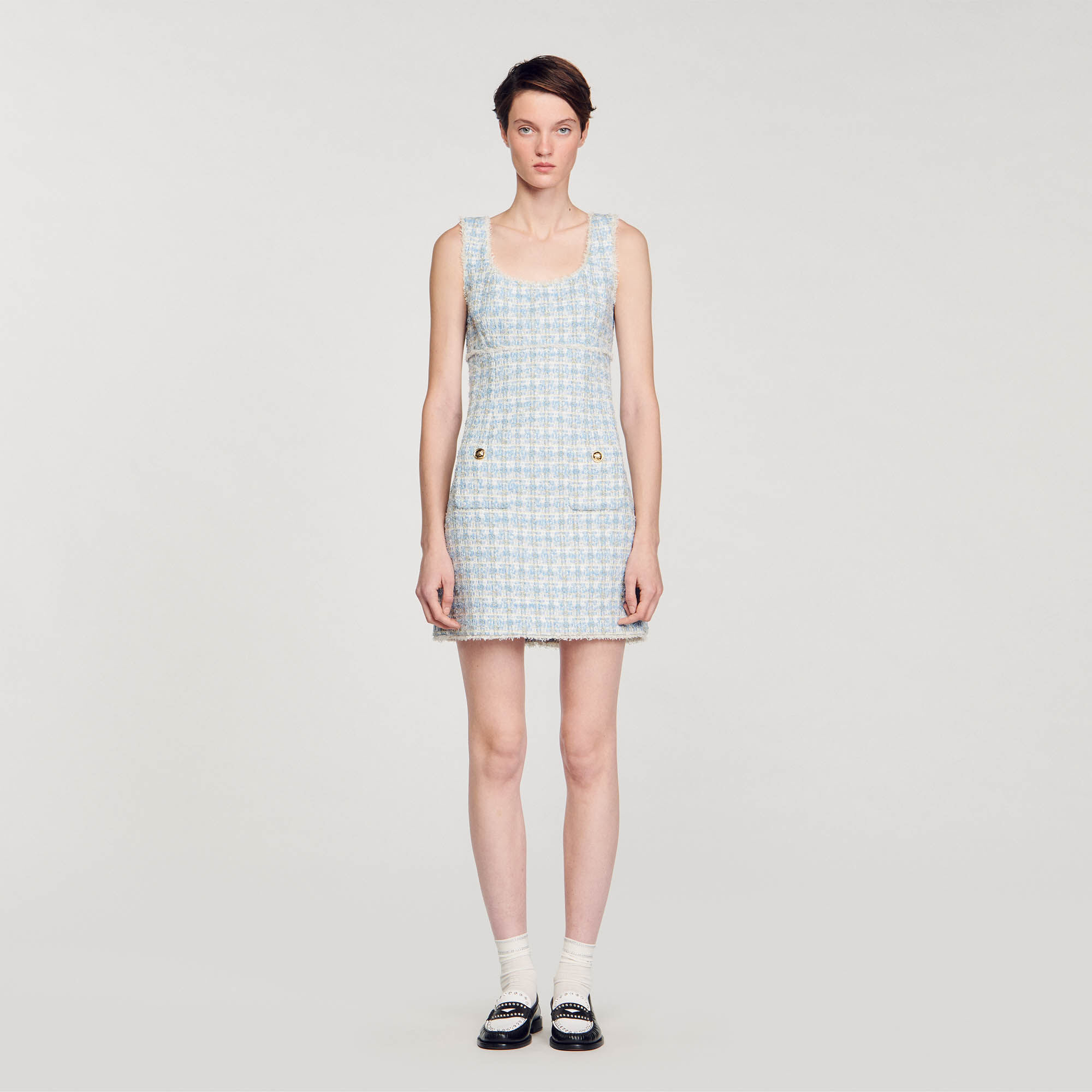 Sleeveless tweed new arrivals dress