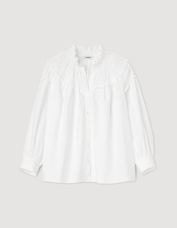 Smocked-collar blouse SFPCM00961 white - Tops & Shirts | Sandro Paris