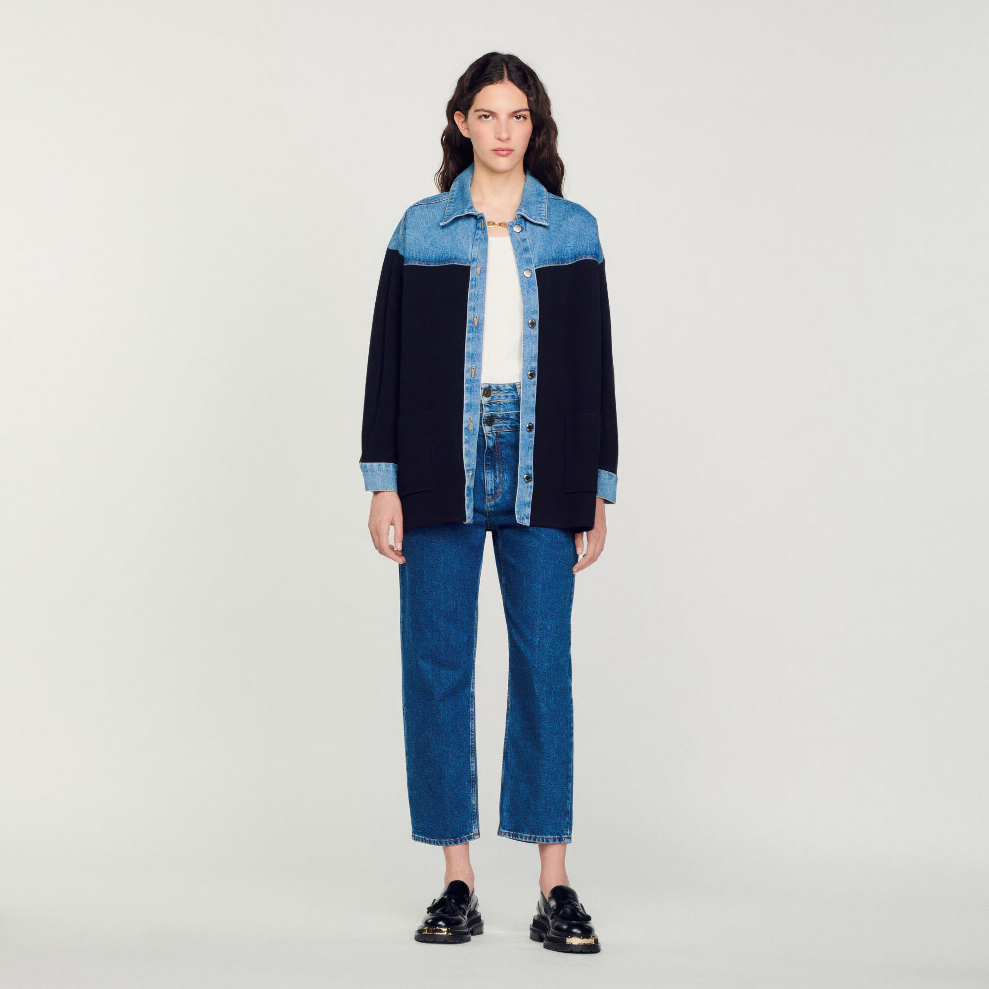 Dual material jacket style cardi coat