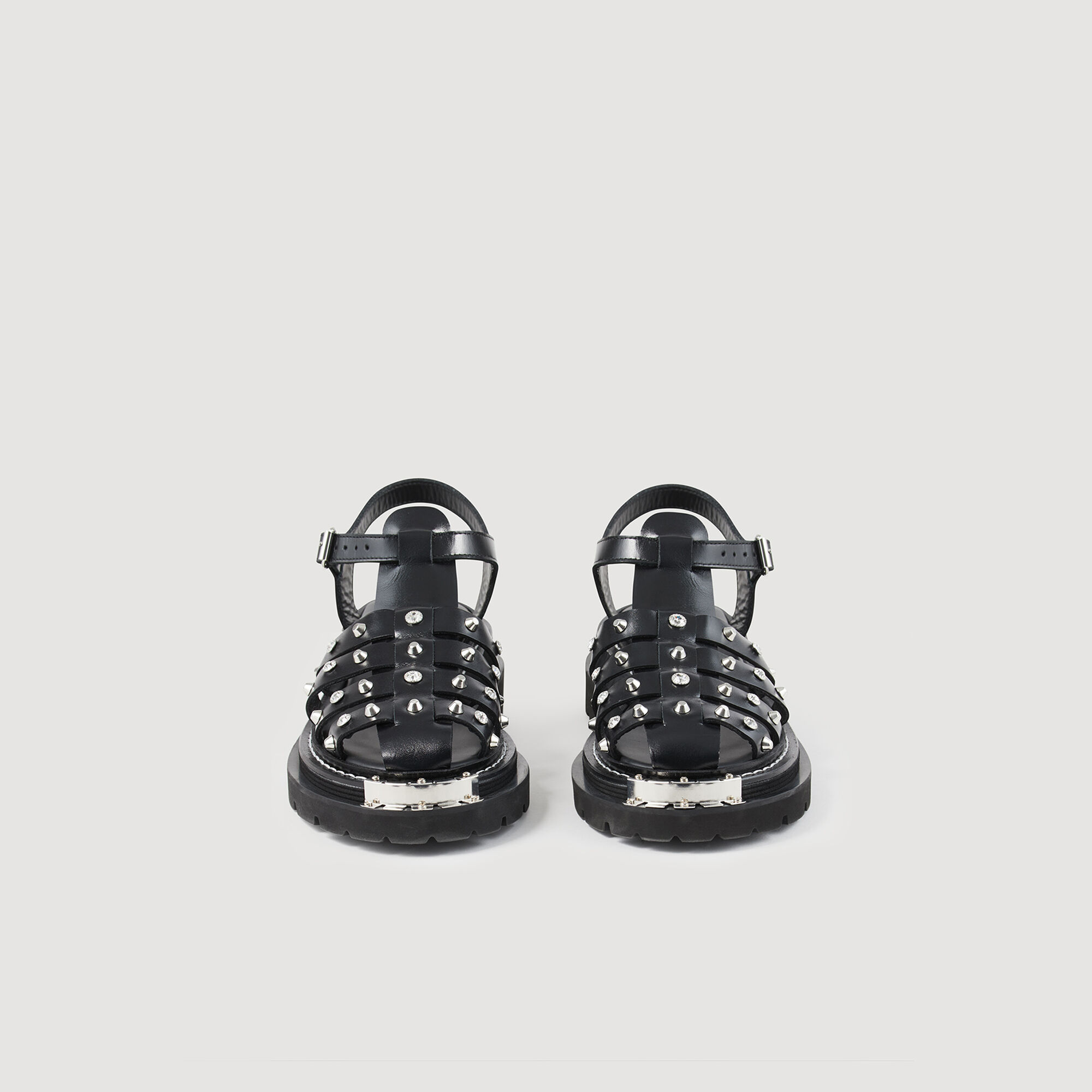 Olys studded leather sandals SFACH00895 Black All Shoes Sandro