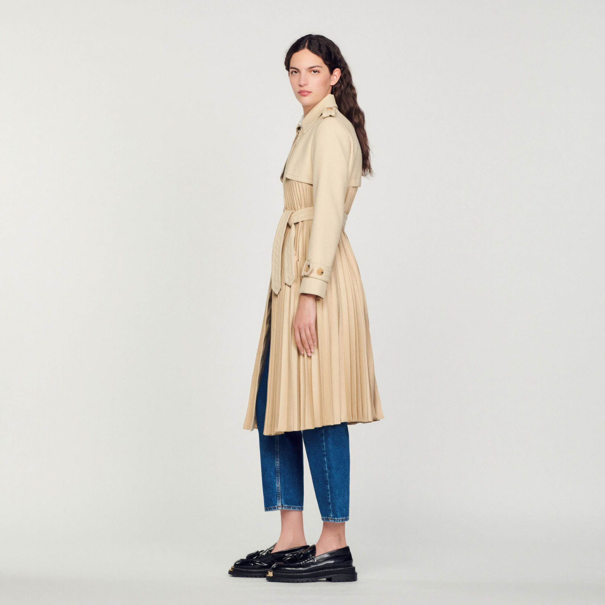 Pleated trench coat with belt SFPOU00241 Coats Sandro Paris