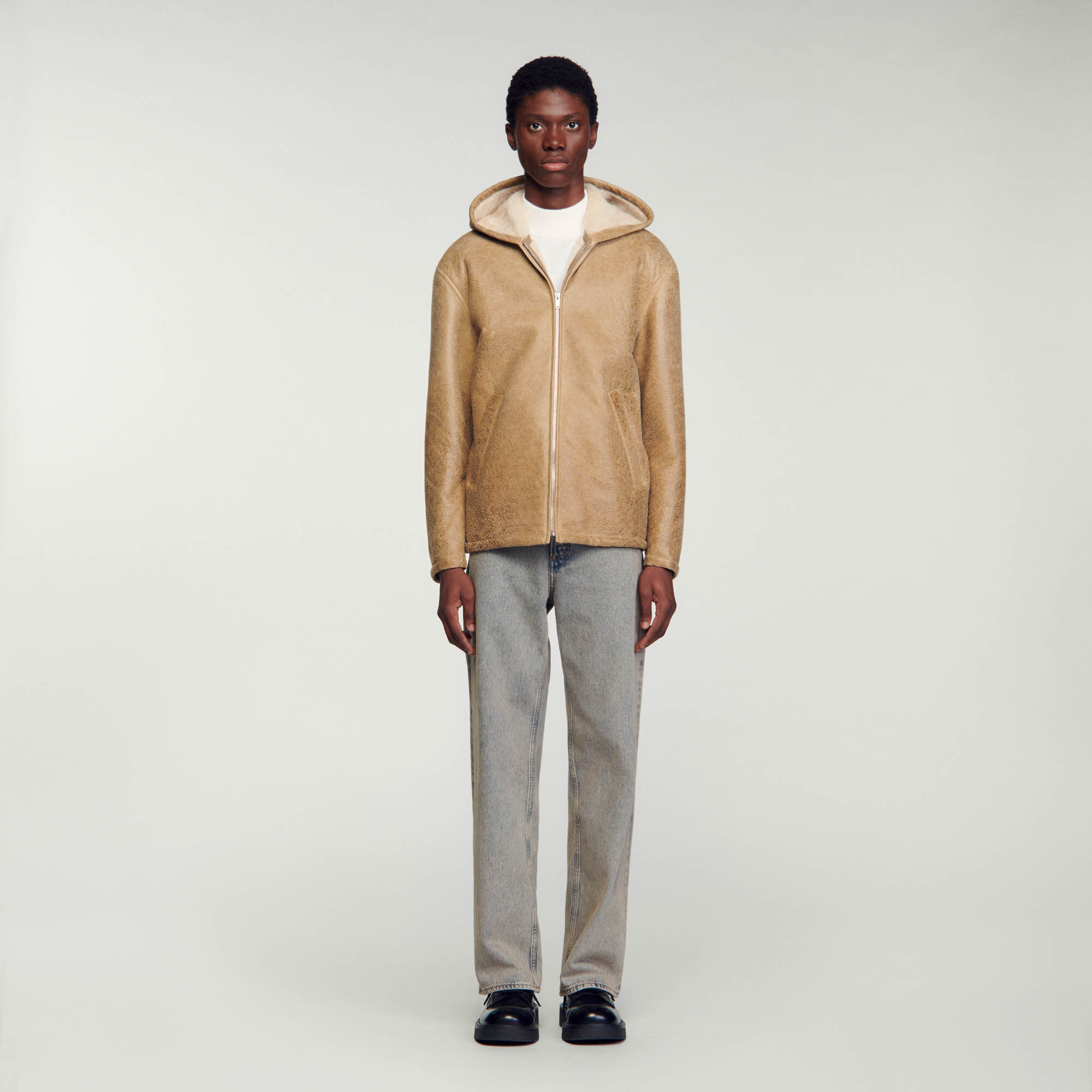 Woollen leather jacket SHPBL00680 Coats Jackets Sandro Paris