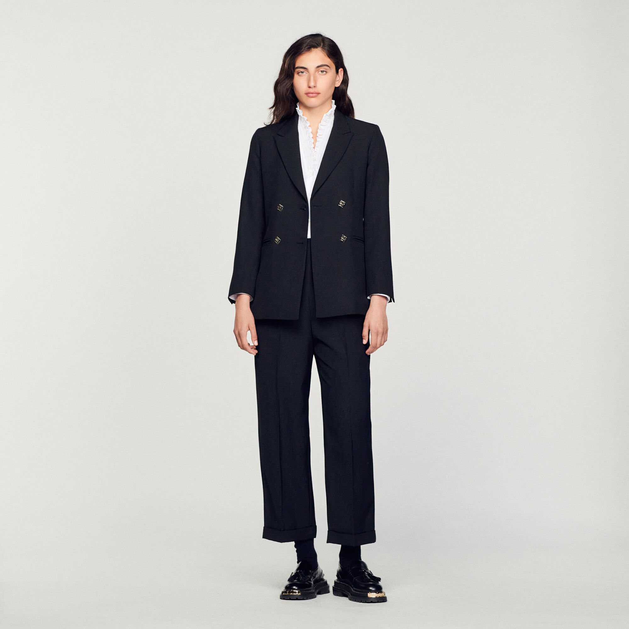 Long black shop suit jacket womens