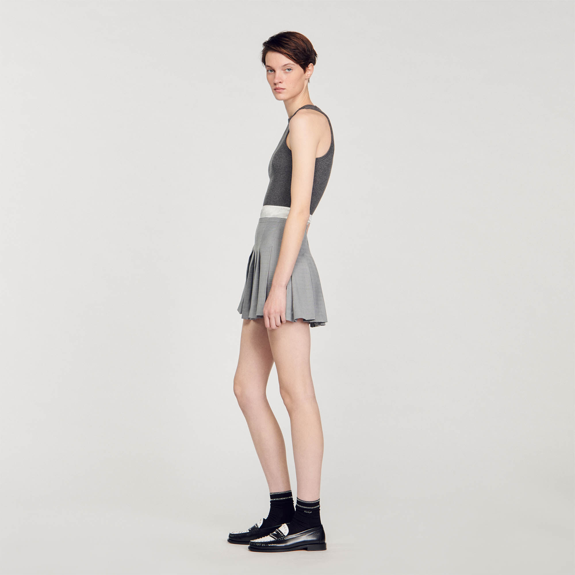 Light grey pleated skirt cheap