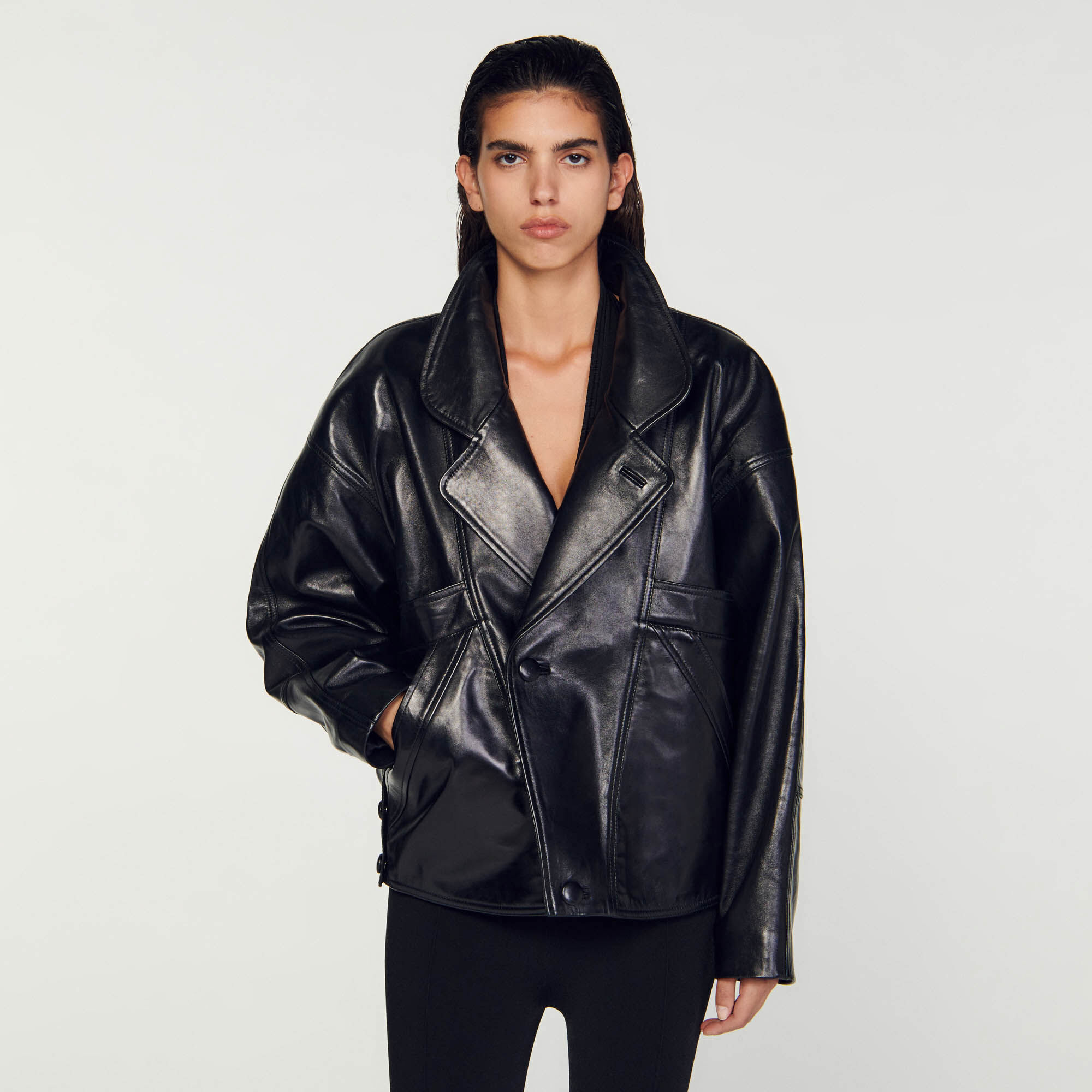 Oversized leather jacket SFPBL00816 Blazers Jackets Sandro Paris