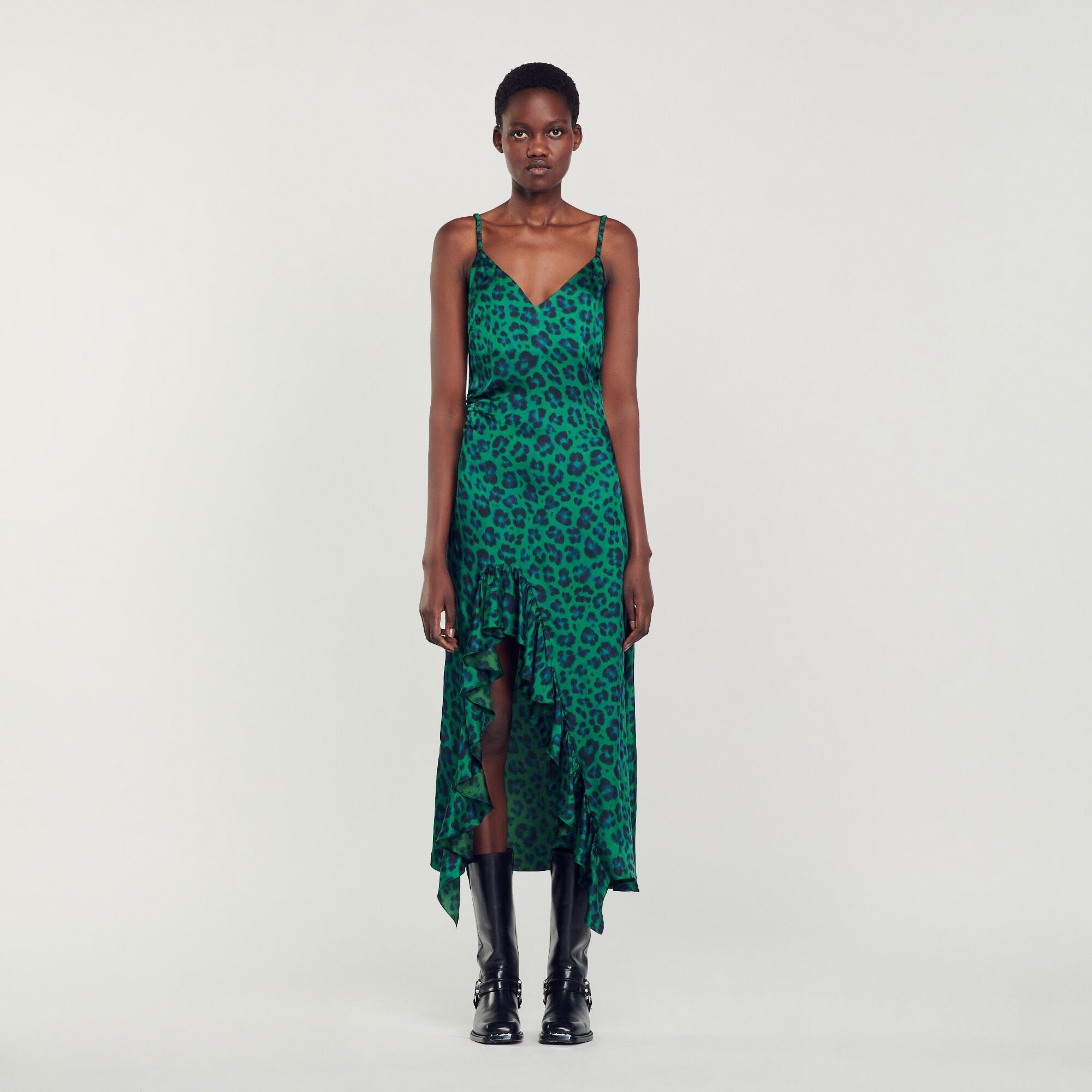 Leopard print shop dress with slit