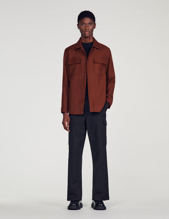 Wool blend overshirt Black Brown Homme