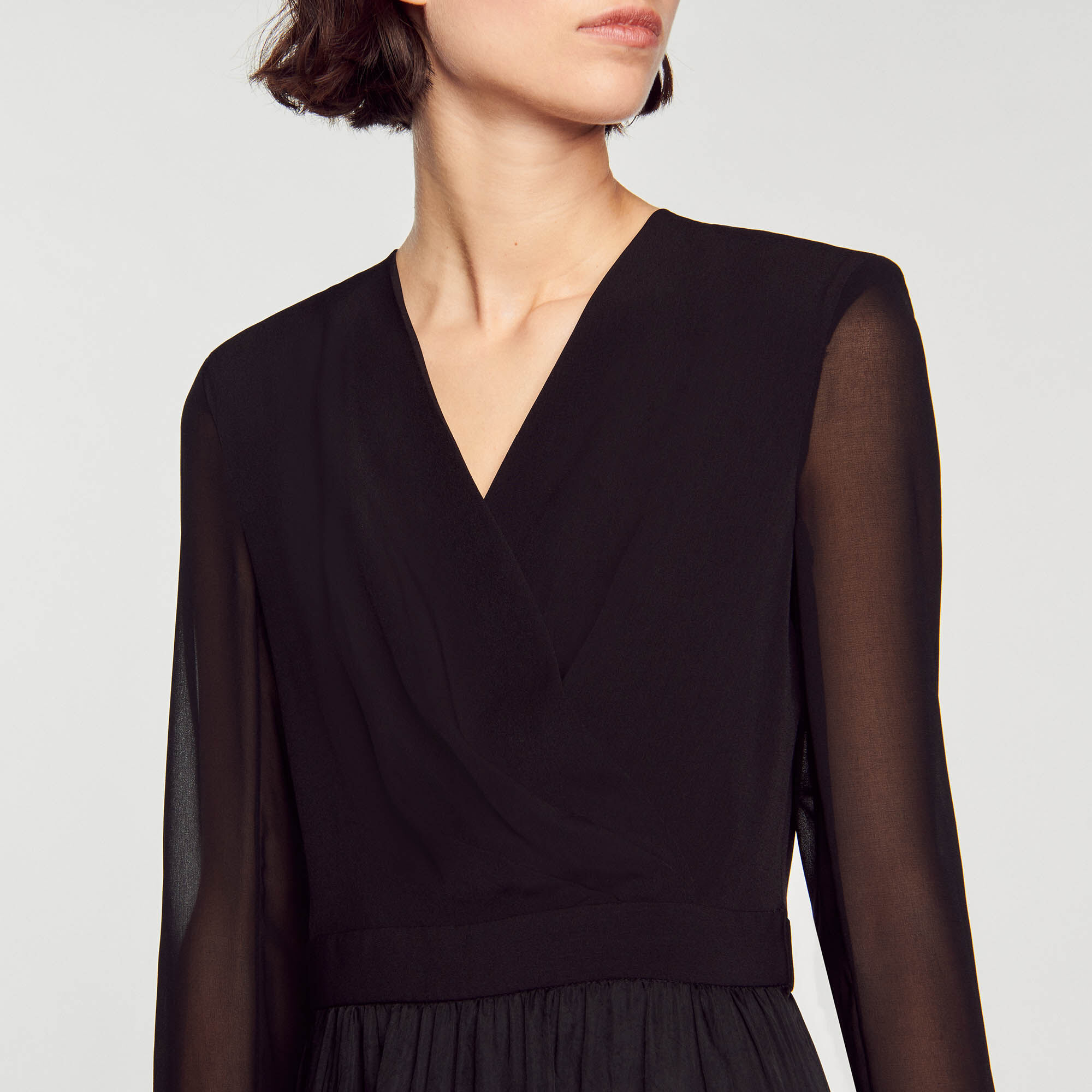 Short flowing dual fabric dress SFPRO02680 Dresses Sandro Paris