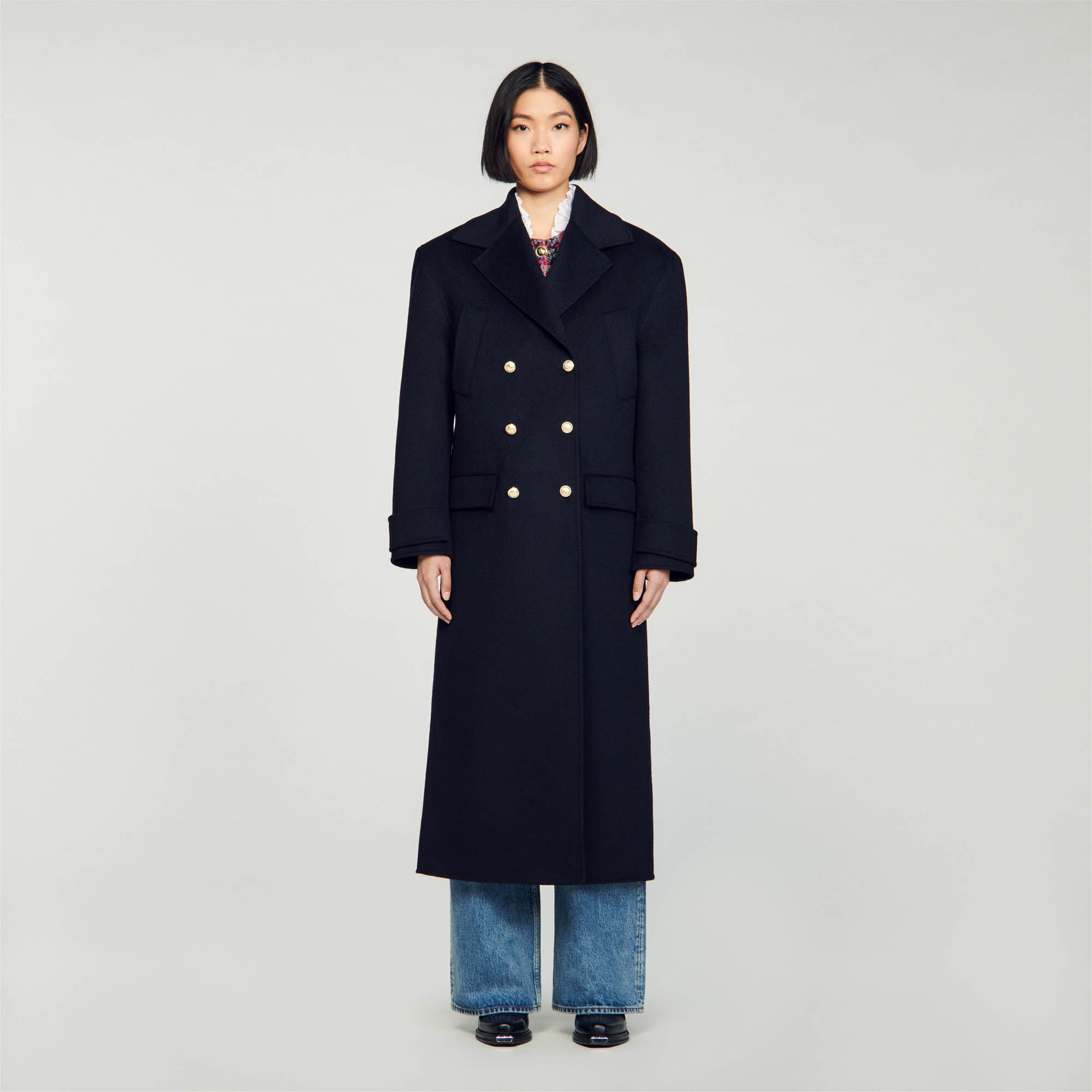 Double breasted clearance long wool coat
