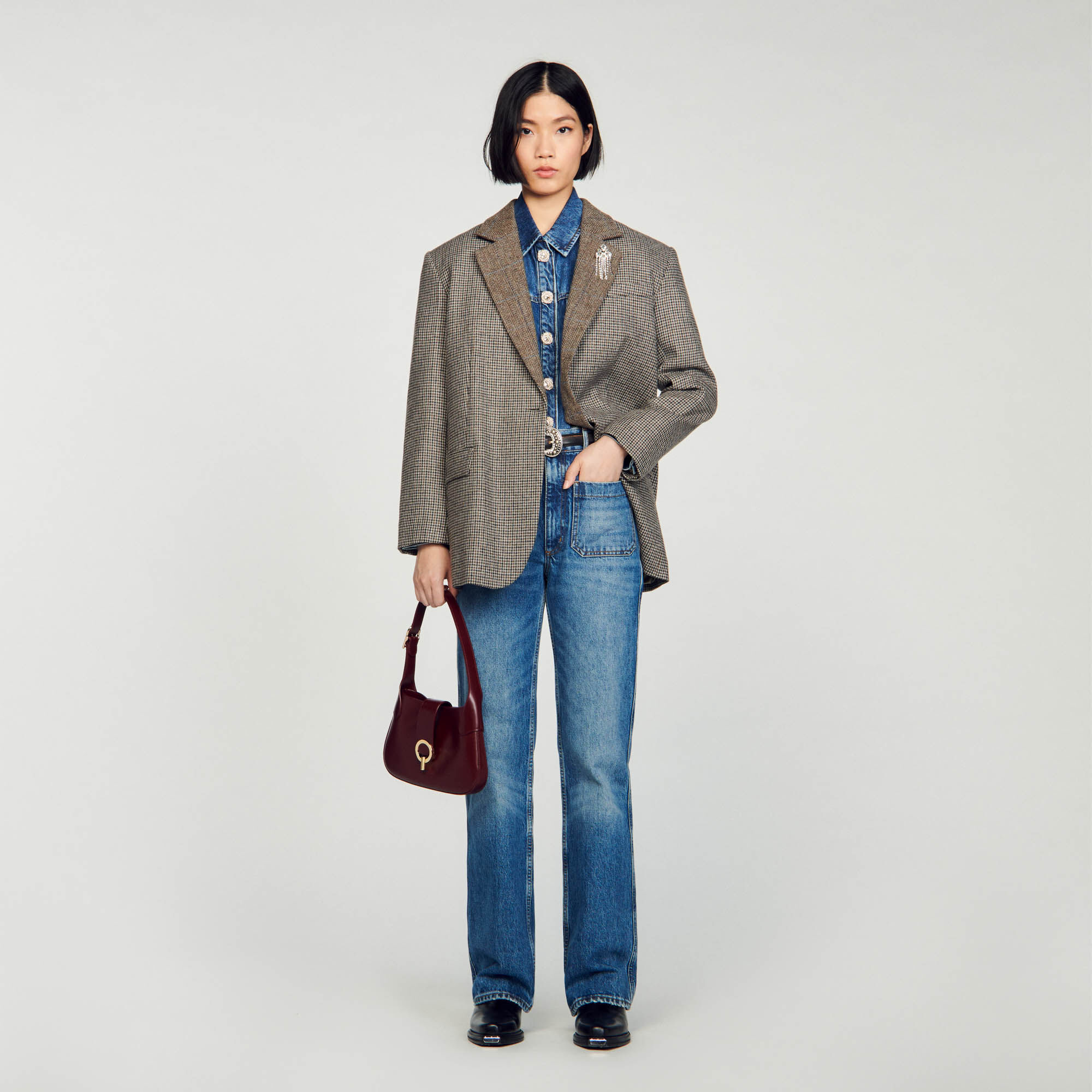 Sandro herringbone coat cheap